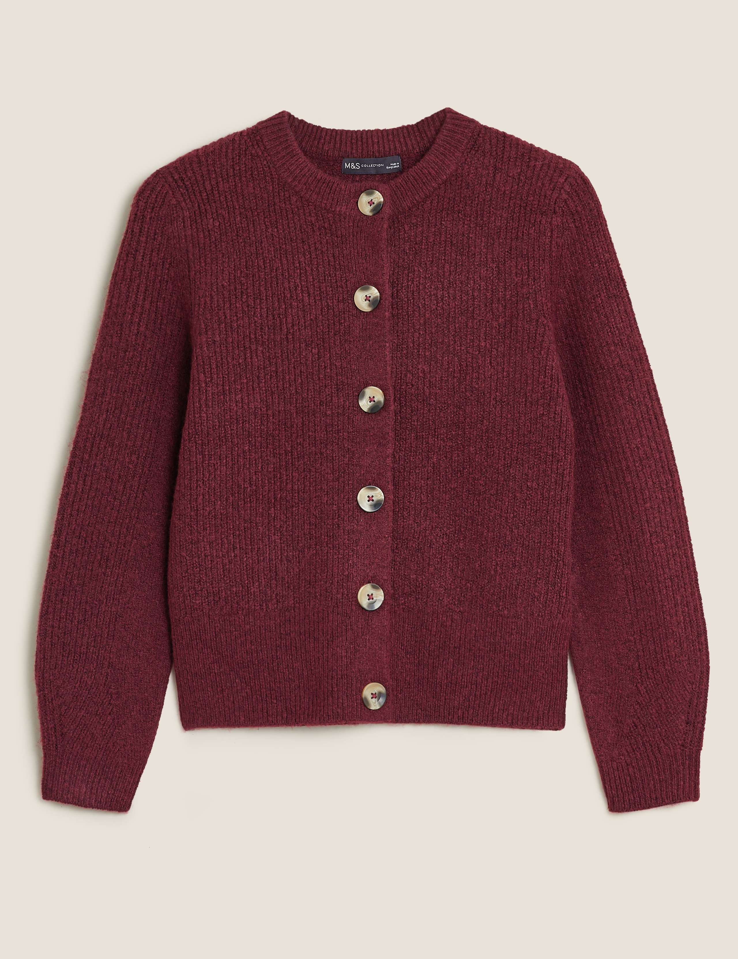 Ribbed Crew Neck Button Front Cardigan 1 of 1