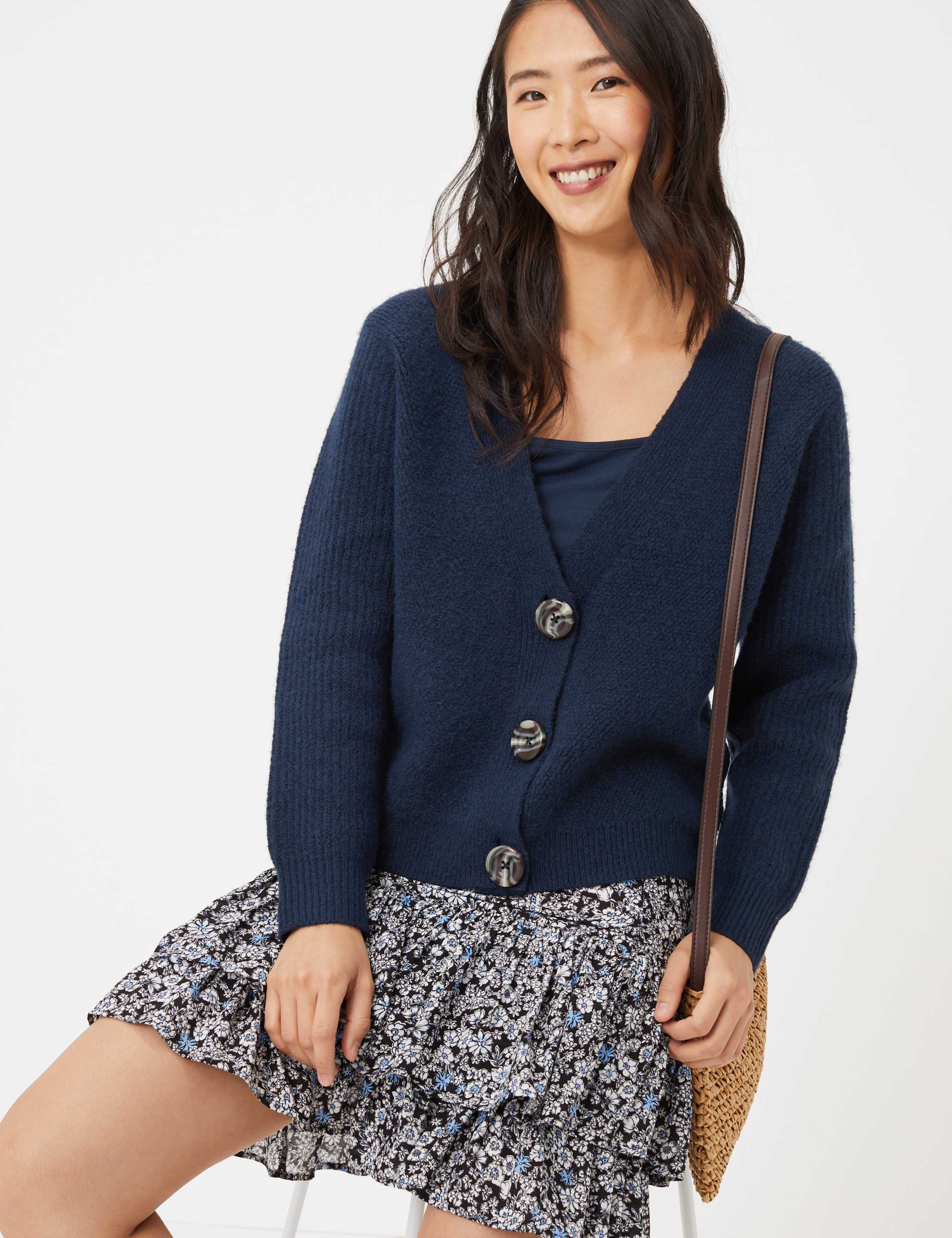 Ribbed V-Neck Relaxed Fit Cardigan 1 of 5