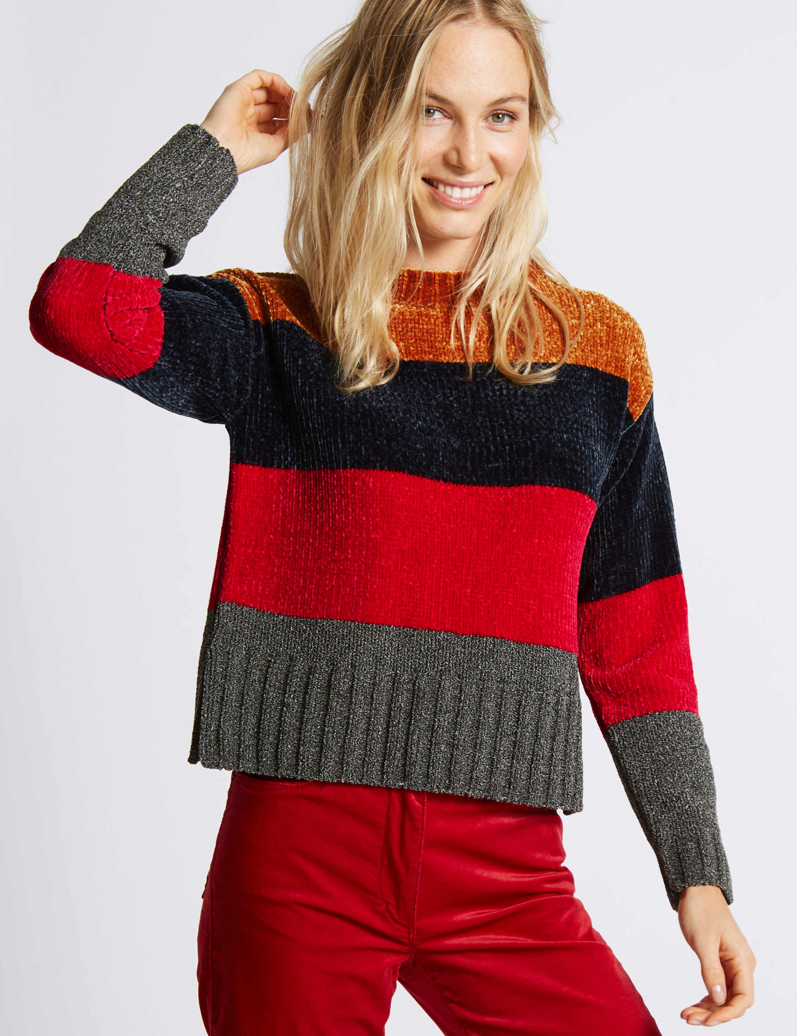 Chenille Colour Block Round Neck Jumper 3 of 4