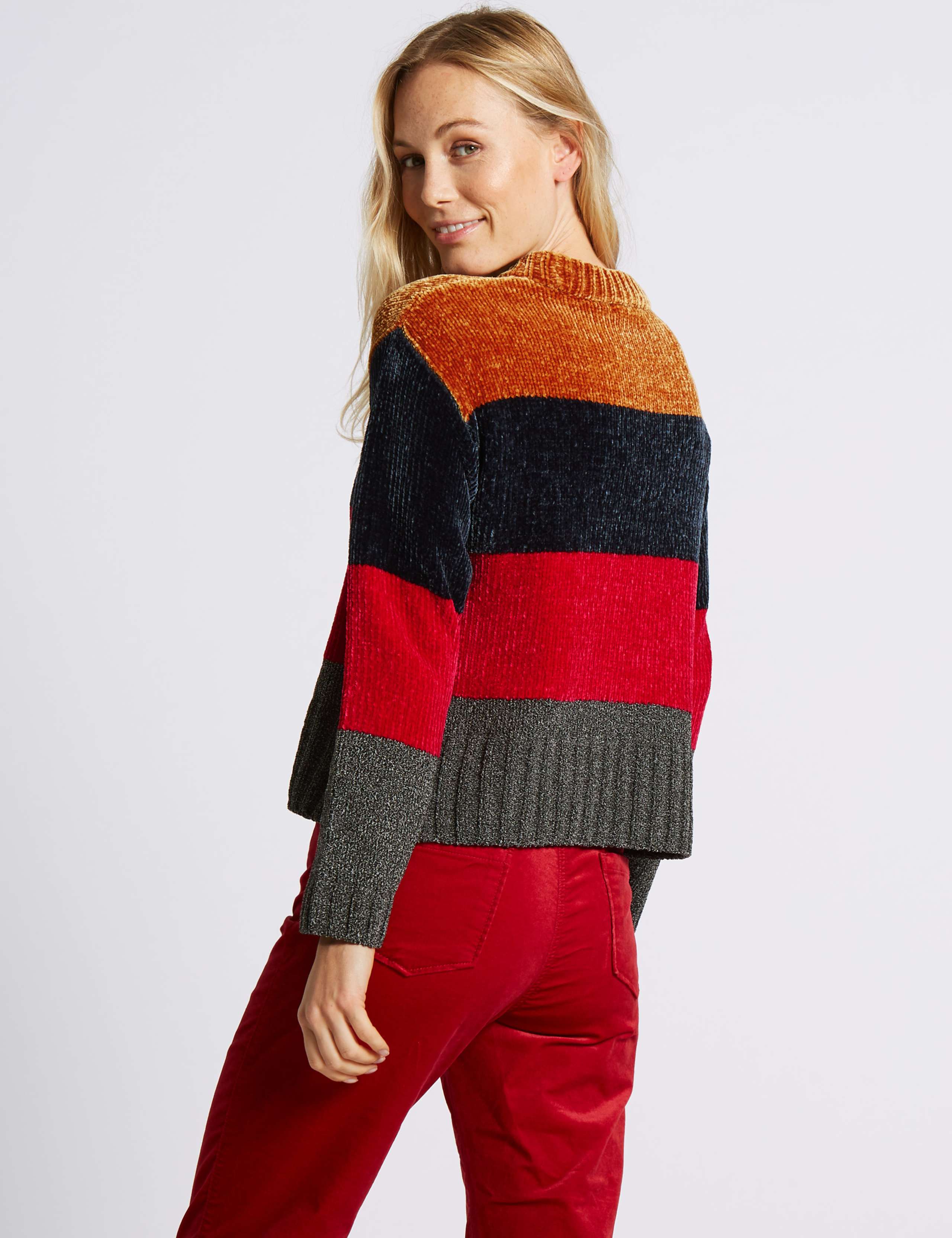 Chenille Colour Block Round Neck Jumper 4 of 4