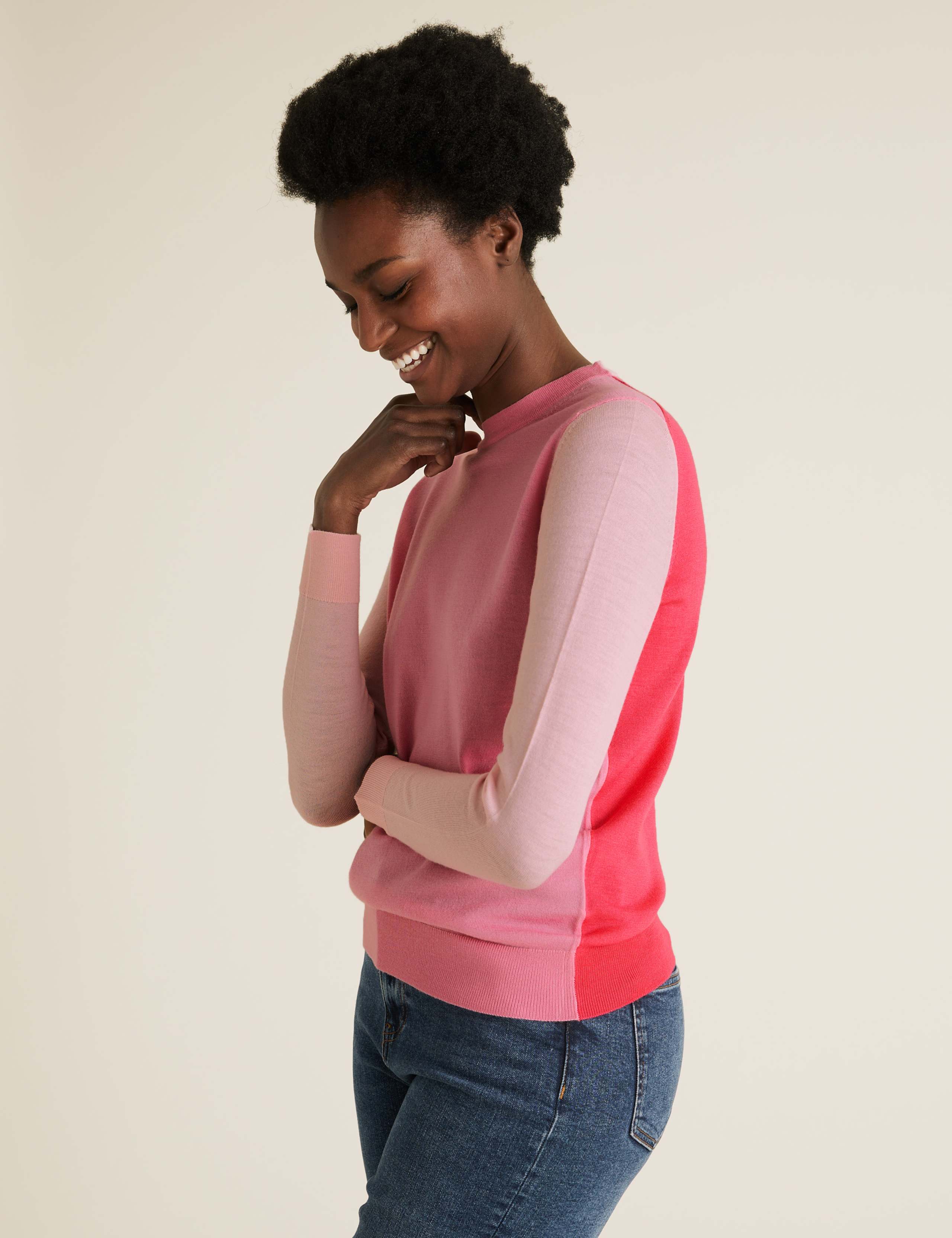Pure Merino Wool Colour Block Jumper 1 of 5