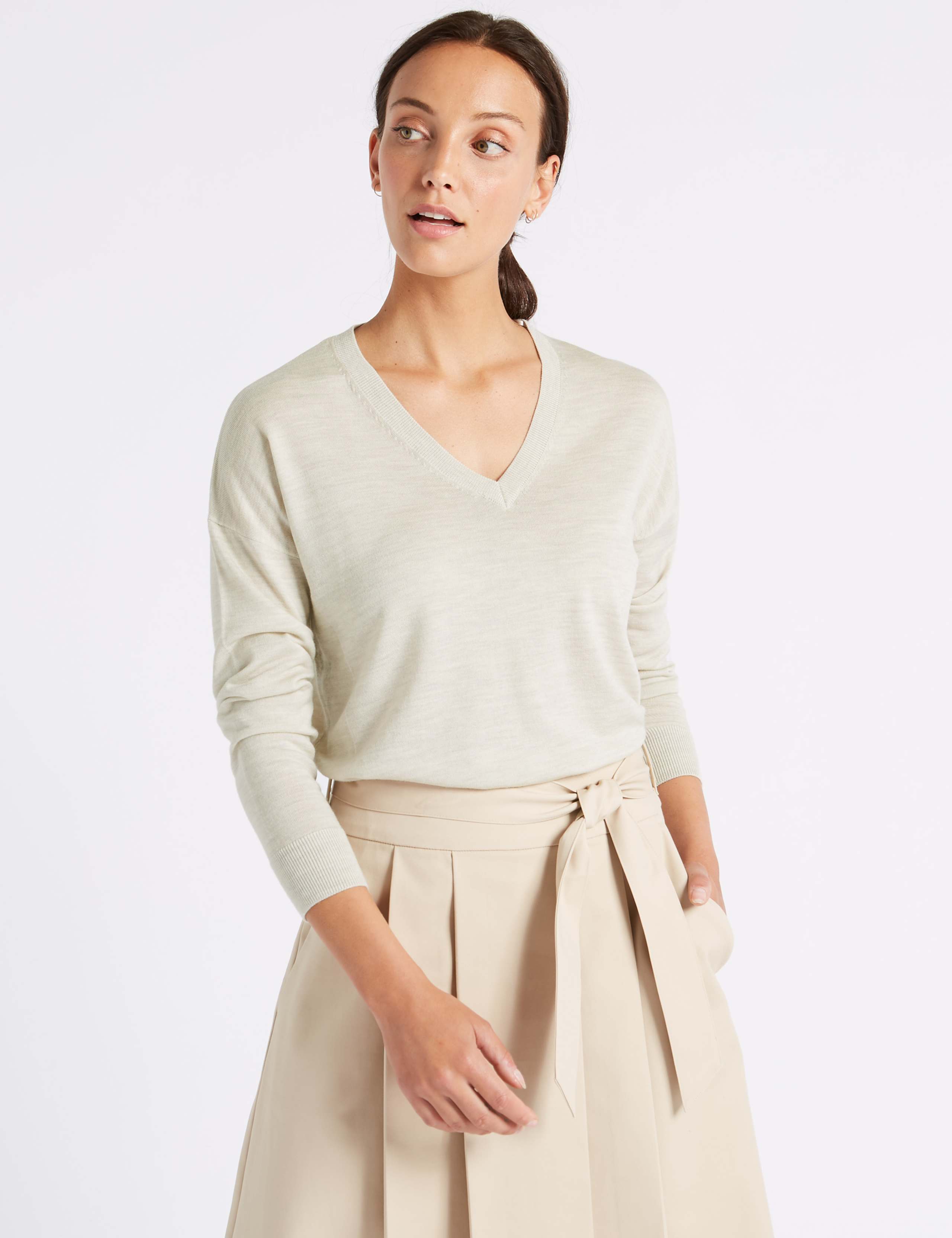 Pure Merino Wool V-Neck Relaxed Jumper 1 of 4
