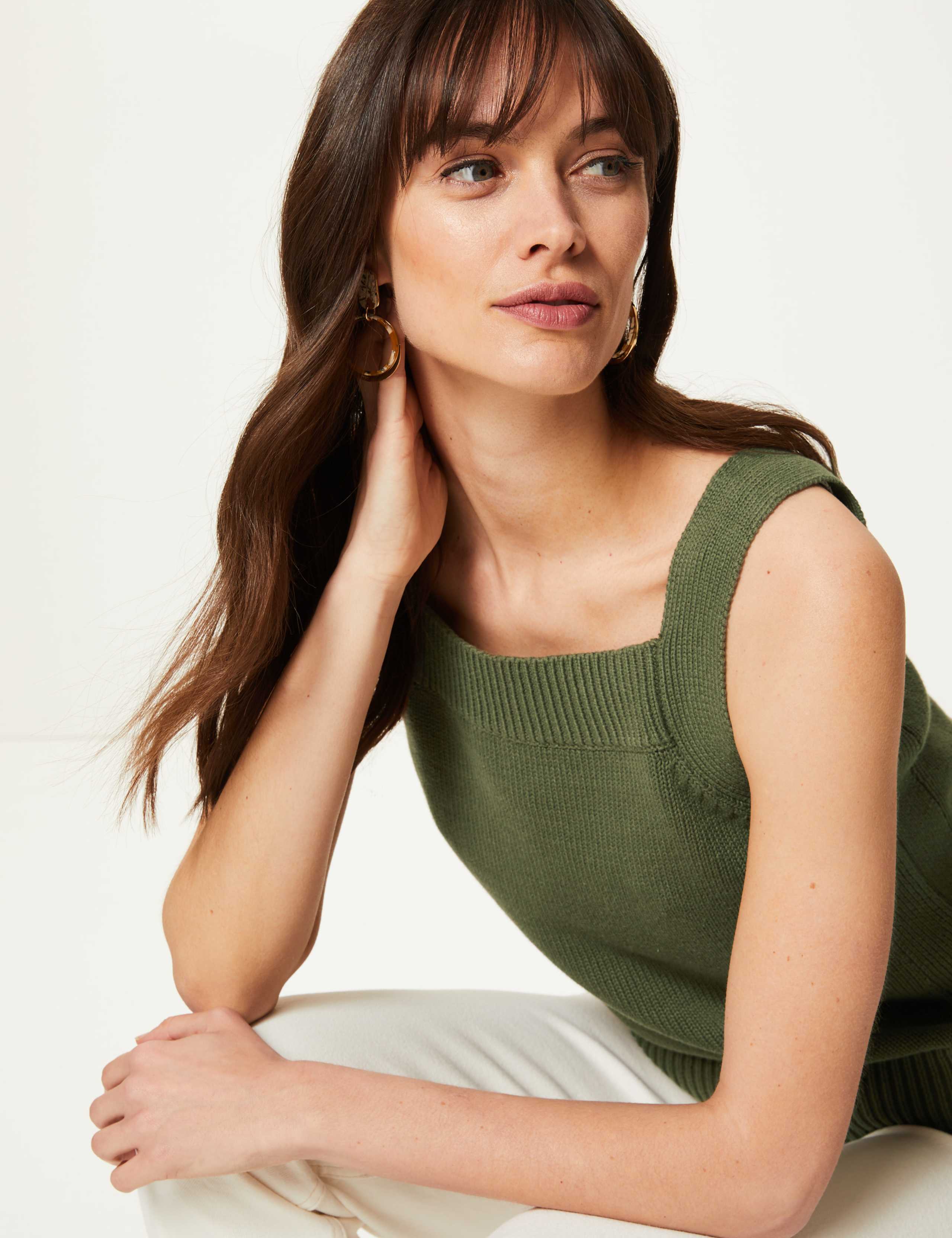 Pure Cotton Square Neck Knitted Vest Top 1 of 4