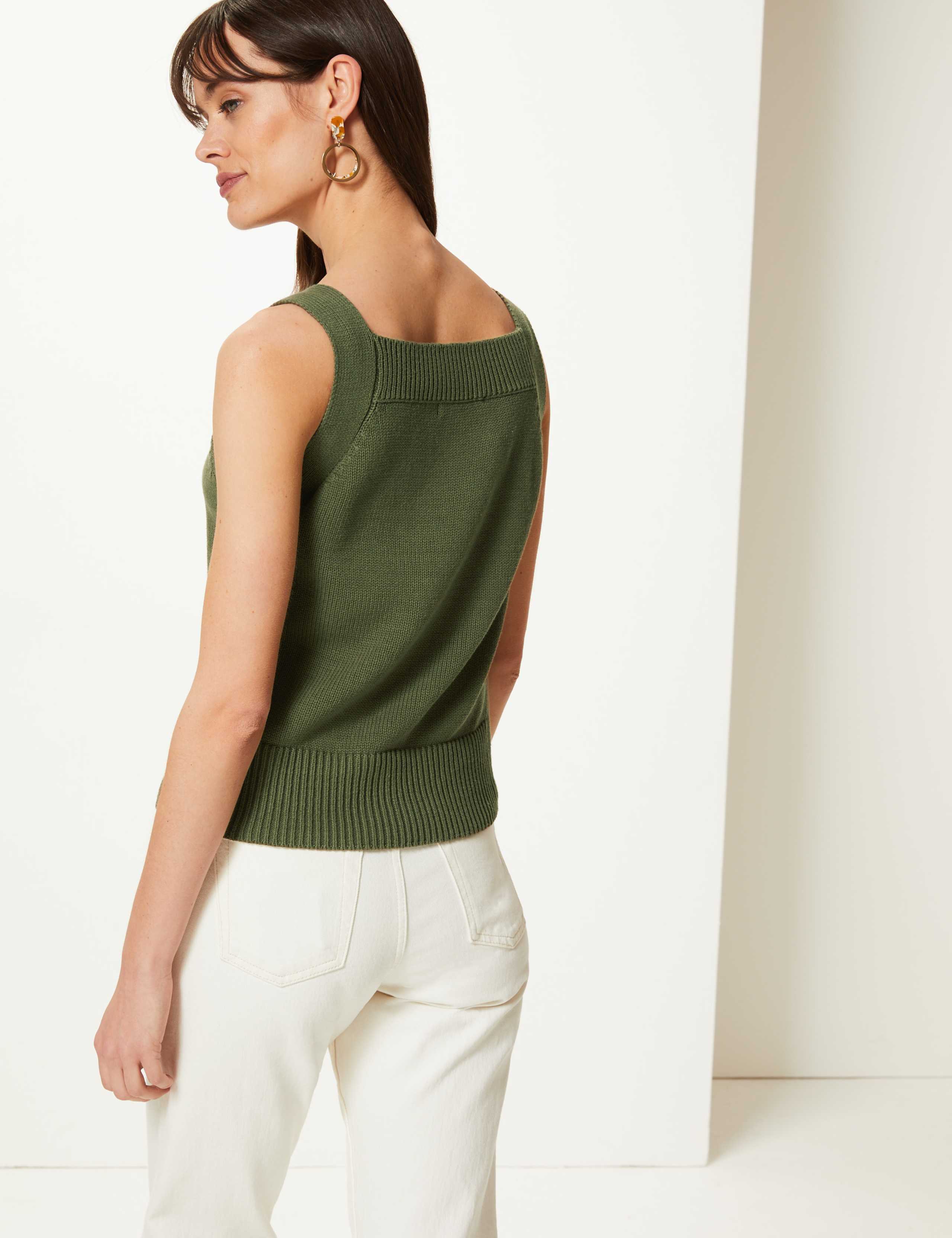 Pure Cotton Square Neck Knitted Vest Top 4 of 4