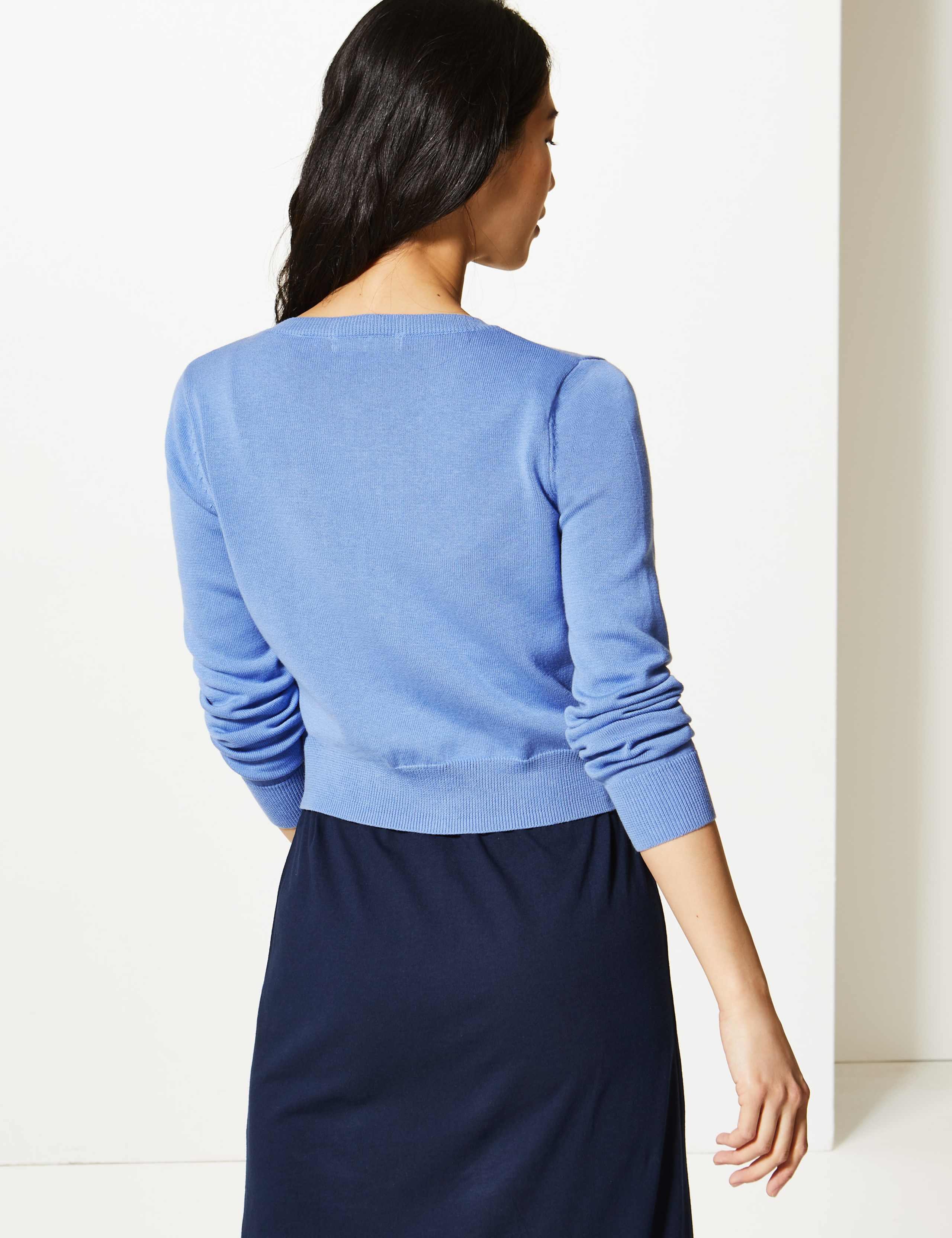 Pure Cotton Cropped Round Neck Cardigan 4 of 4