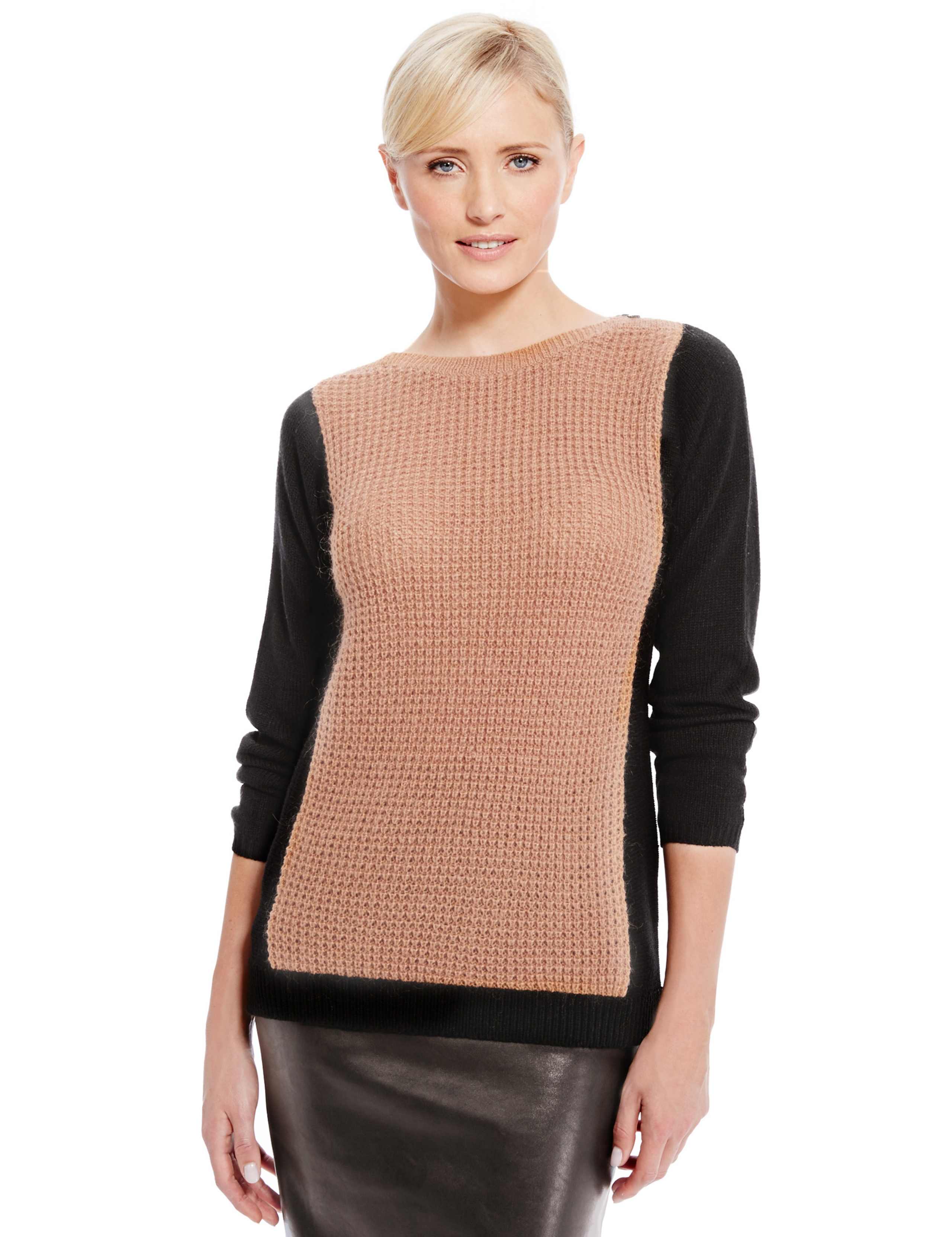 Colour Block Knitted Tunic with Wool 1 of 5