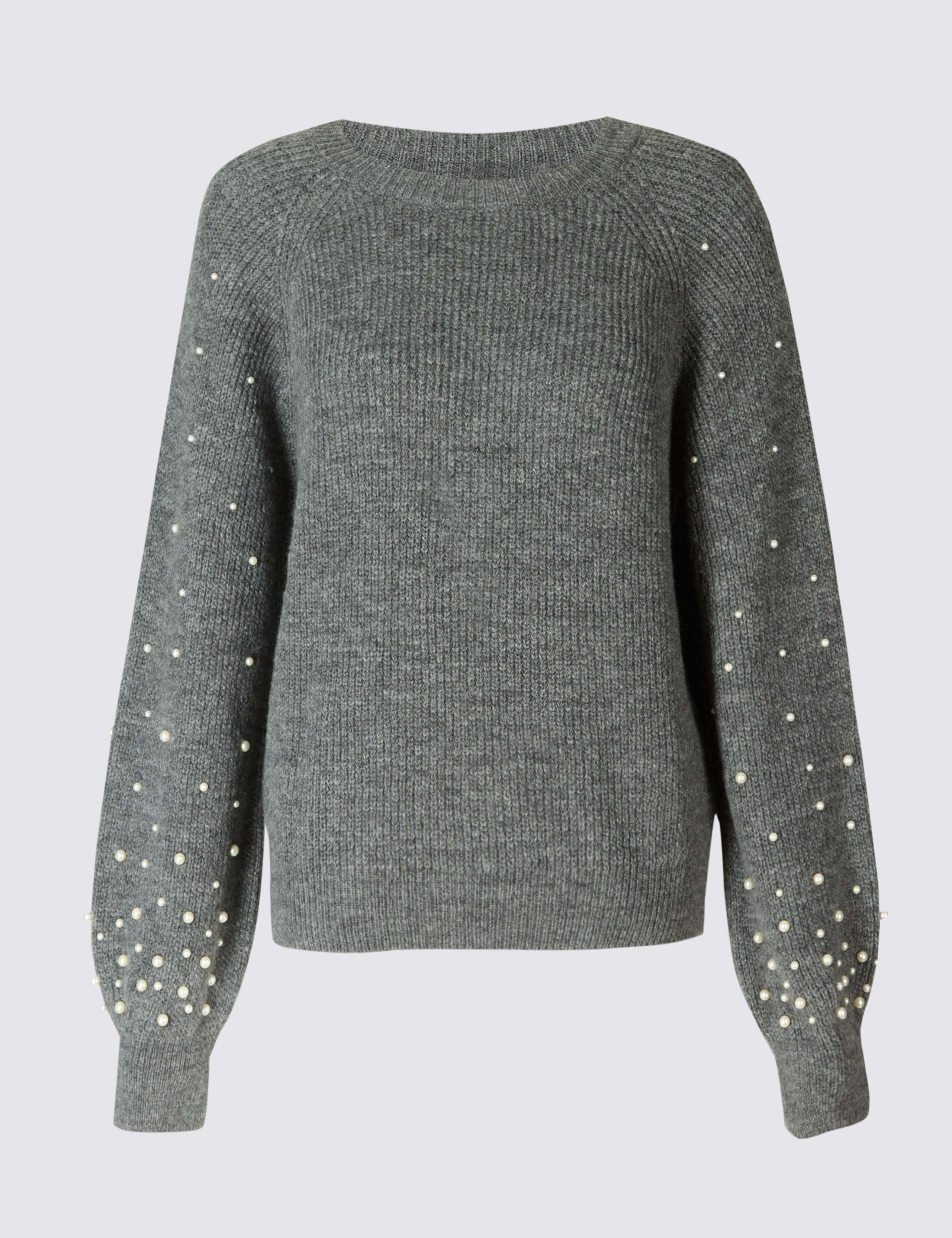 Textured Round Neck Pearl Sleeve Jumper 2 of 5