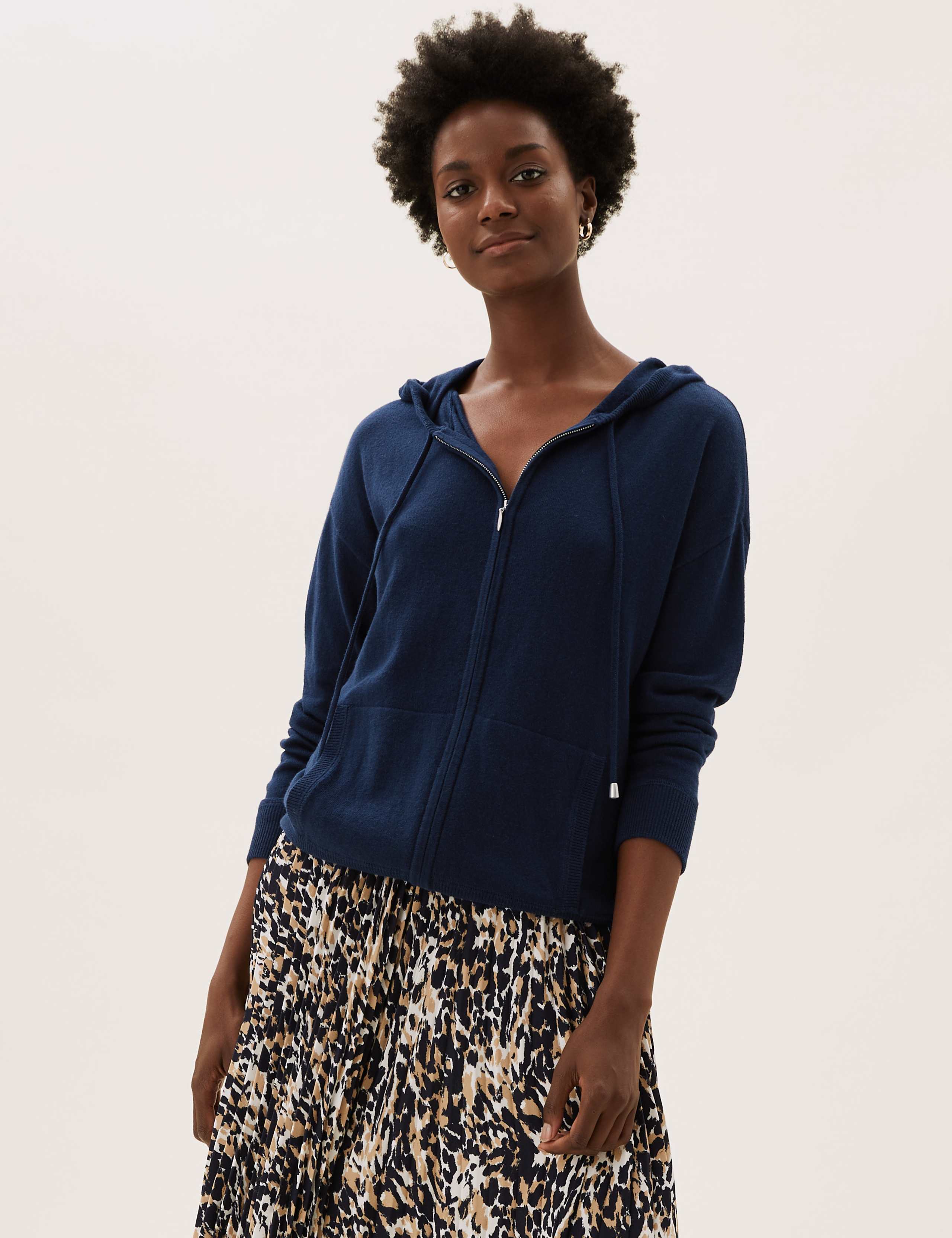 Cotton Relaxed Zip Up Hoodie with Cashmere 3 of 5