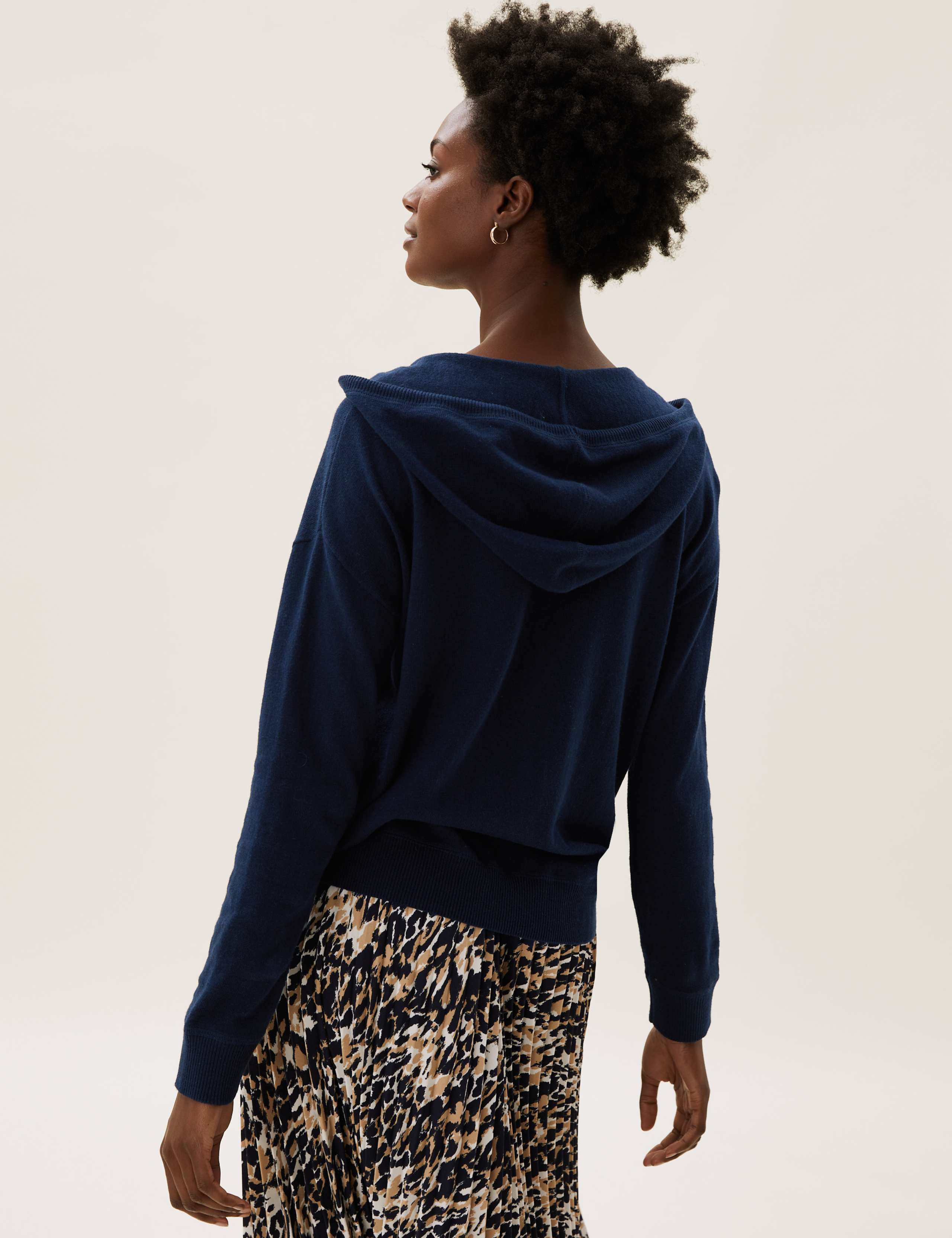 Cotton Relaxed Zip Up Hoodie with Cashmere 5 of 5