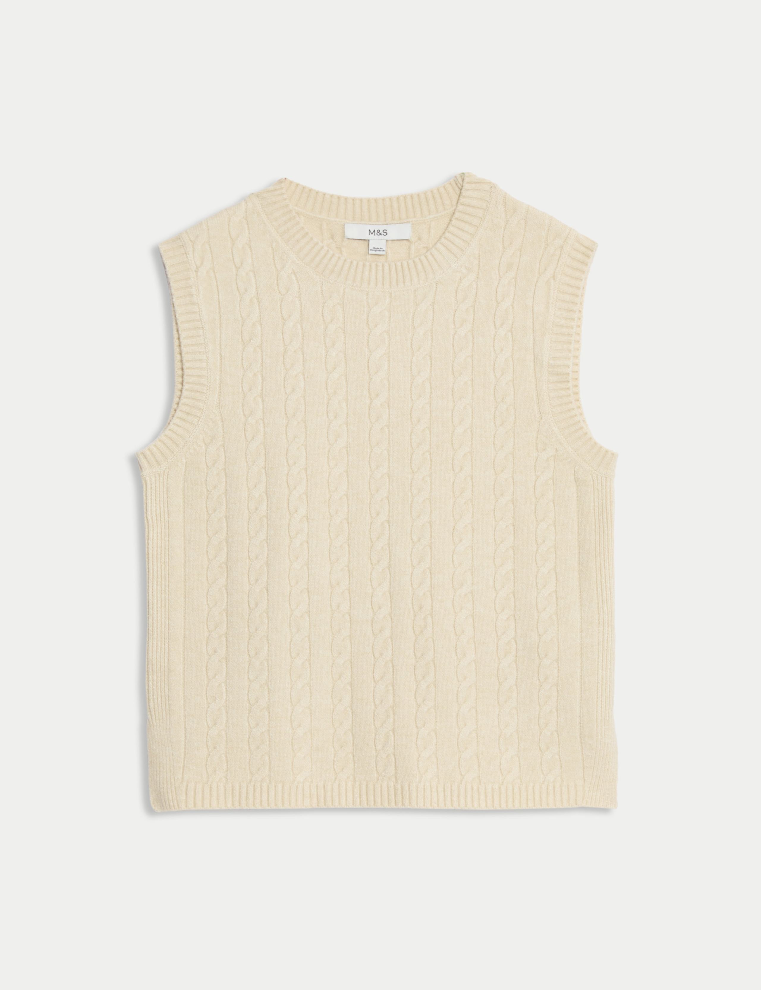 Air-Yarn Cable Knit Crew Neck Knitted Vest 2 of 7