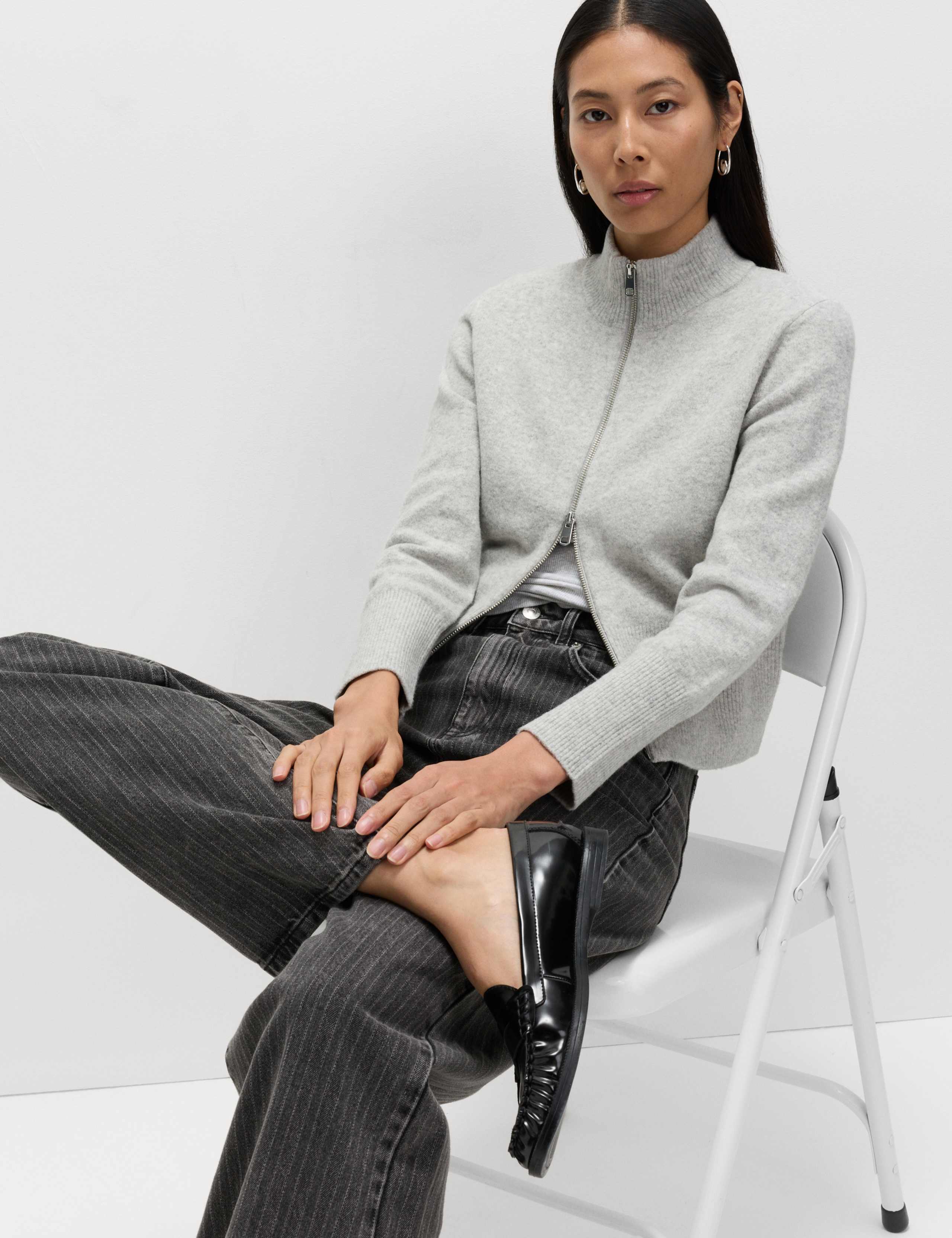 Funnel Neck Zip Up Knitted Jacket 6 of 6