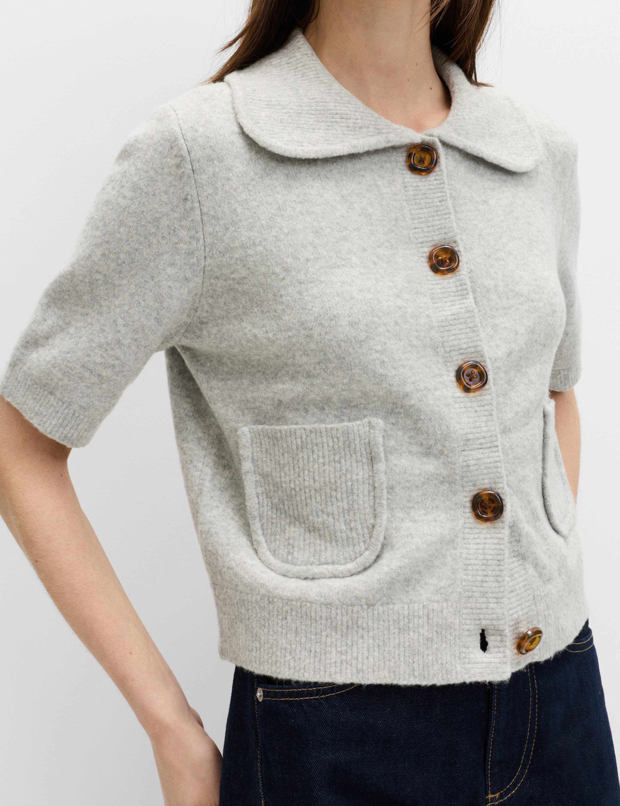 Collared Cardigan with Cotton 1 of 5