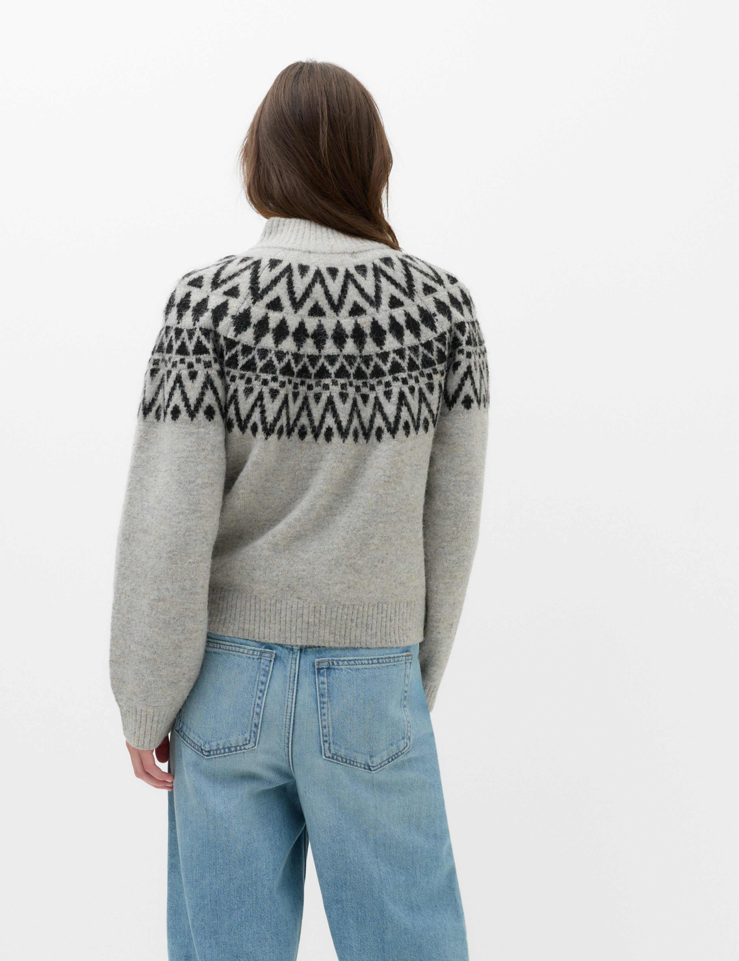 Fair Isle Funnel Neck Button Front Slim Fit Cardigan with Wool 4 of 6
