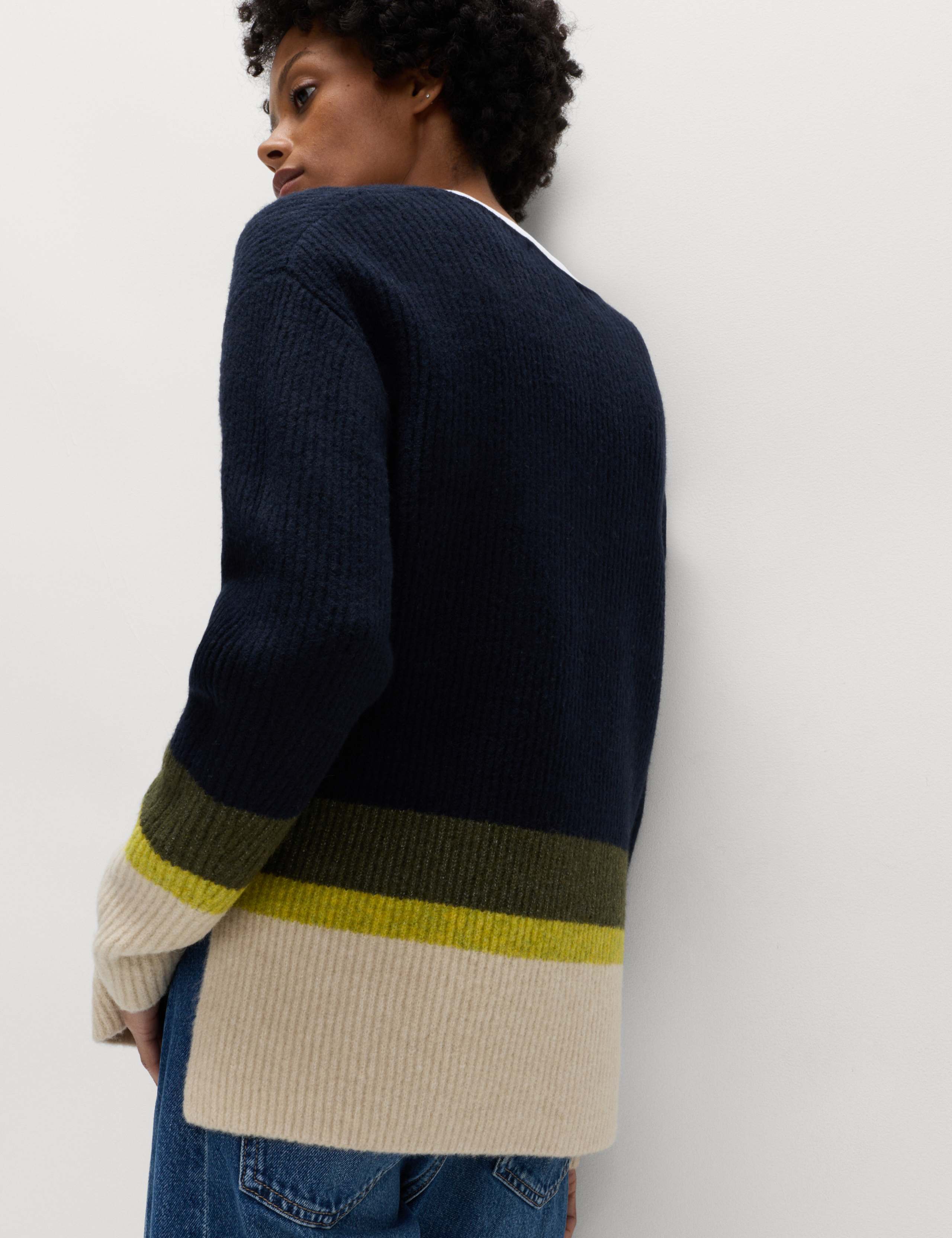 V-Neck Ribbed Striped Jumper With Wool 4 of 5