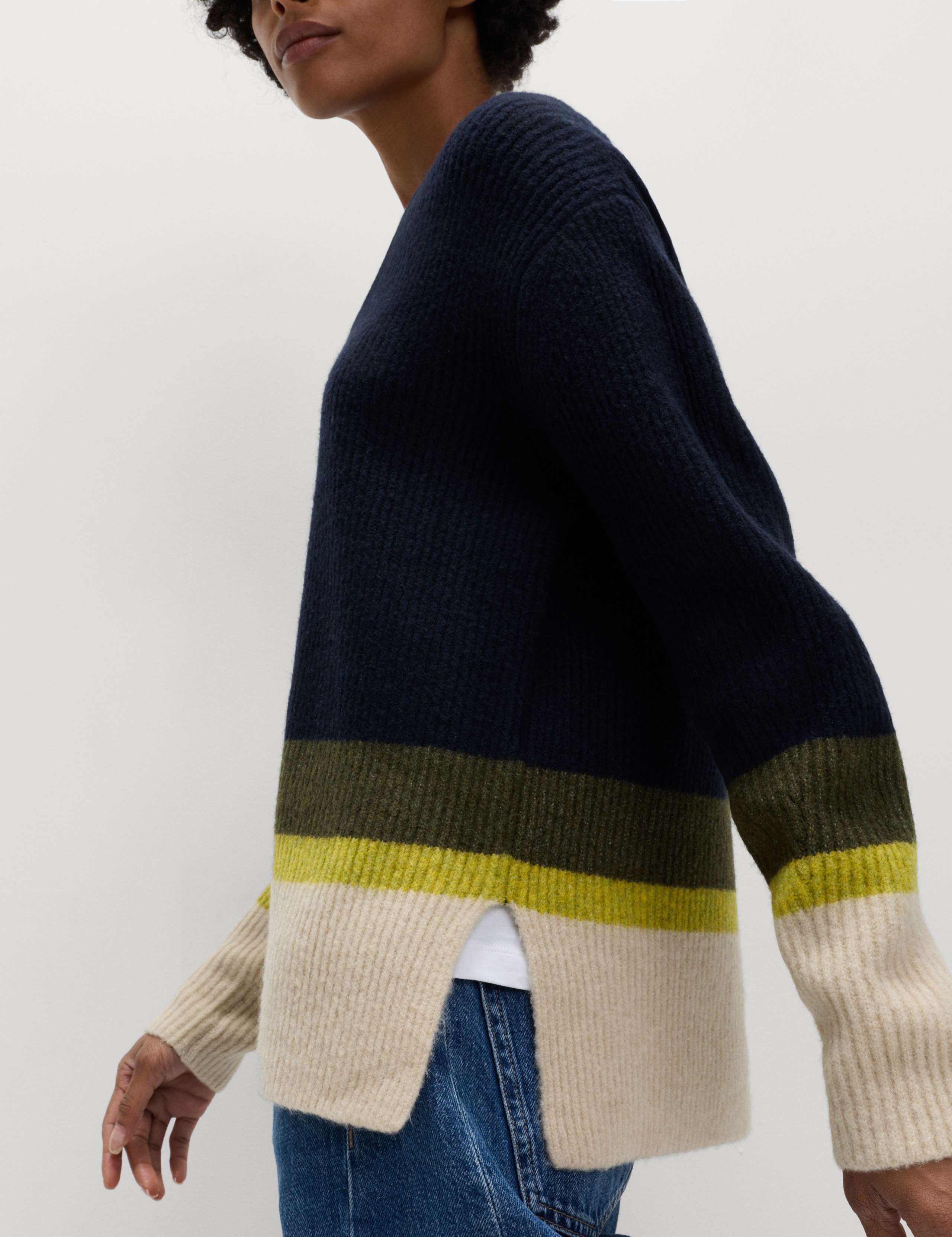 V-Neck Ribbed Striped Jumper With Wool 5 of 5