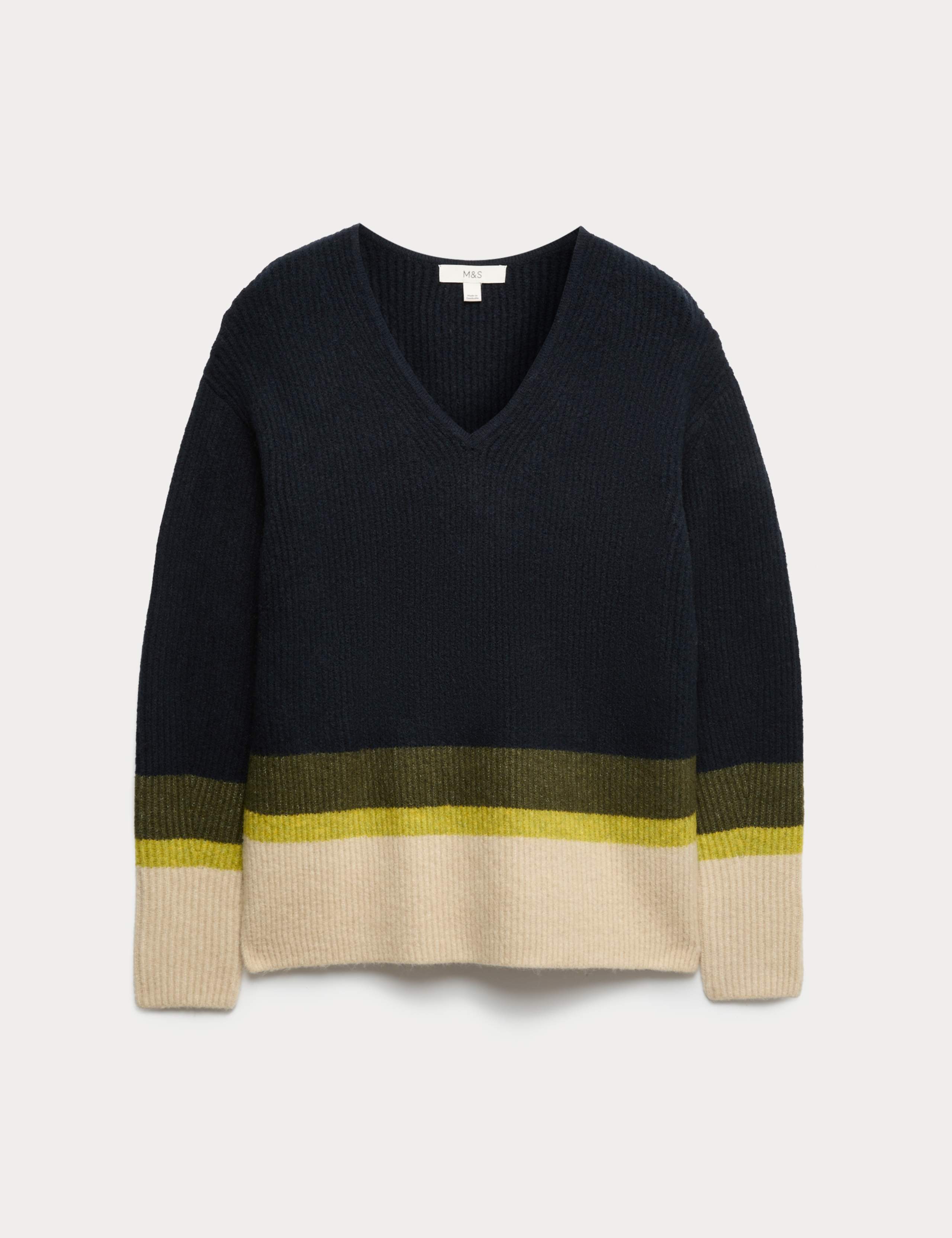 V-Neck Ribbed Striped Jumper With Wool 2 of 5