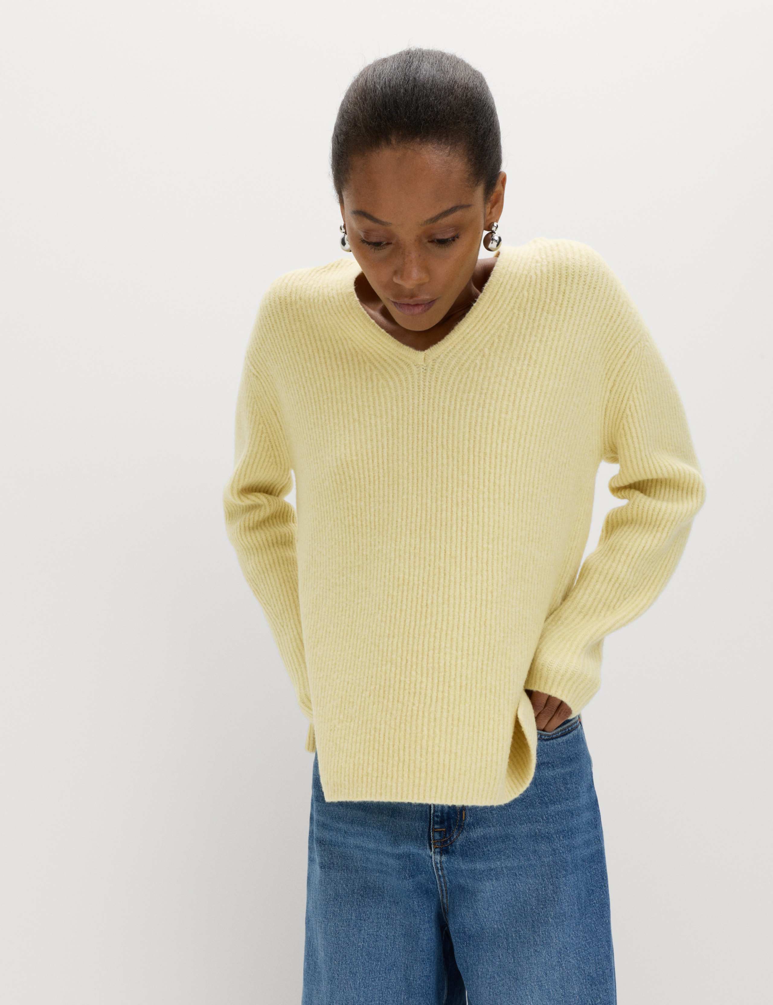 V-Neck Ribbed Jumper With Wool 1 of 6