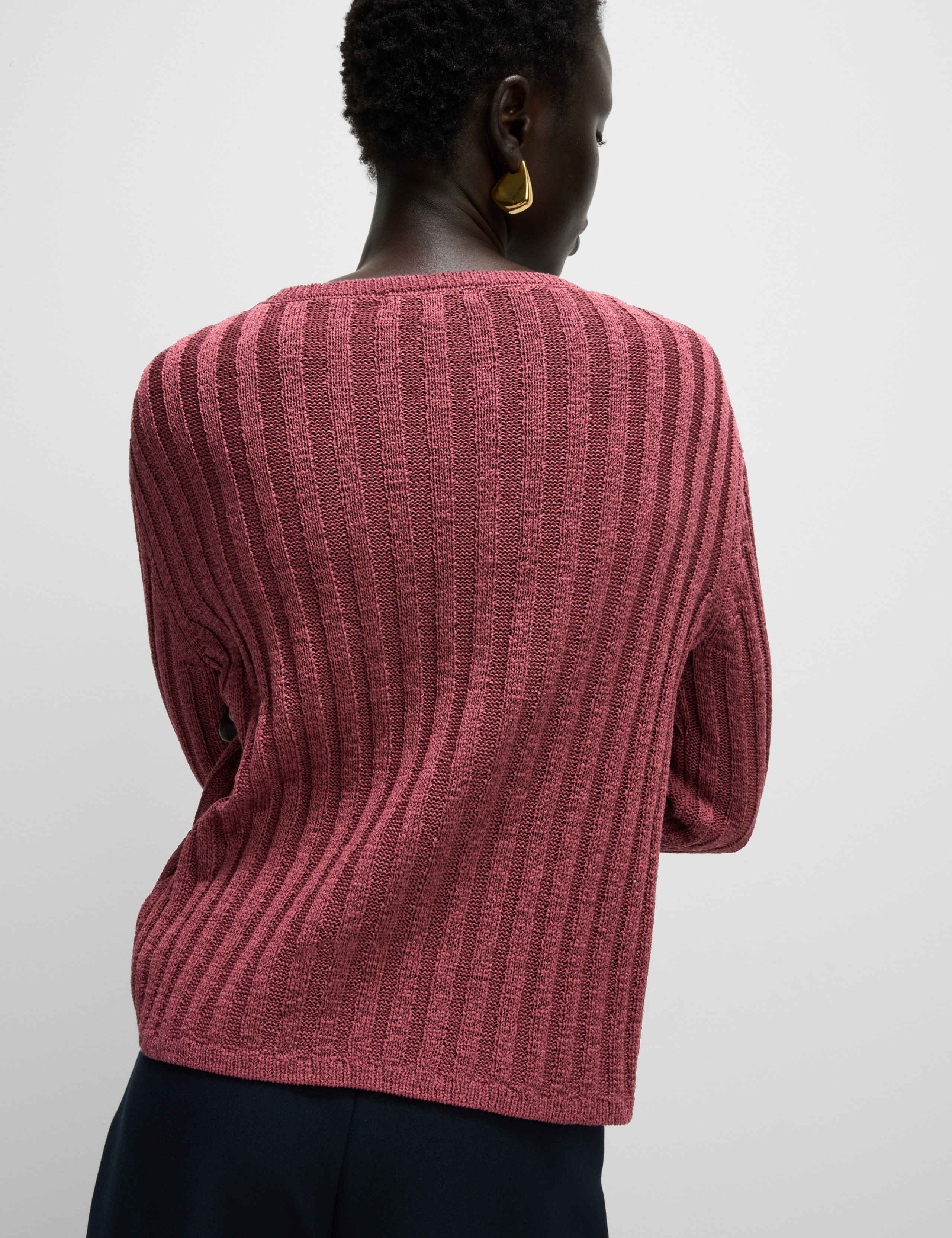 Cotton Blend Ribbed Crew Neck Jumper 4 of 7