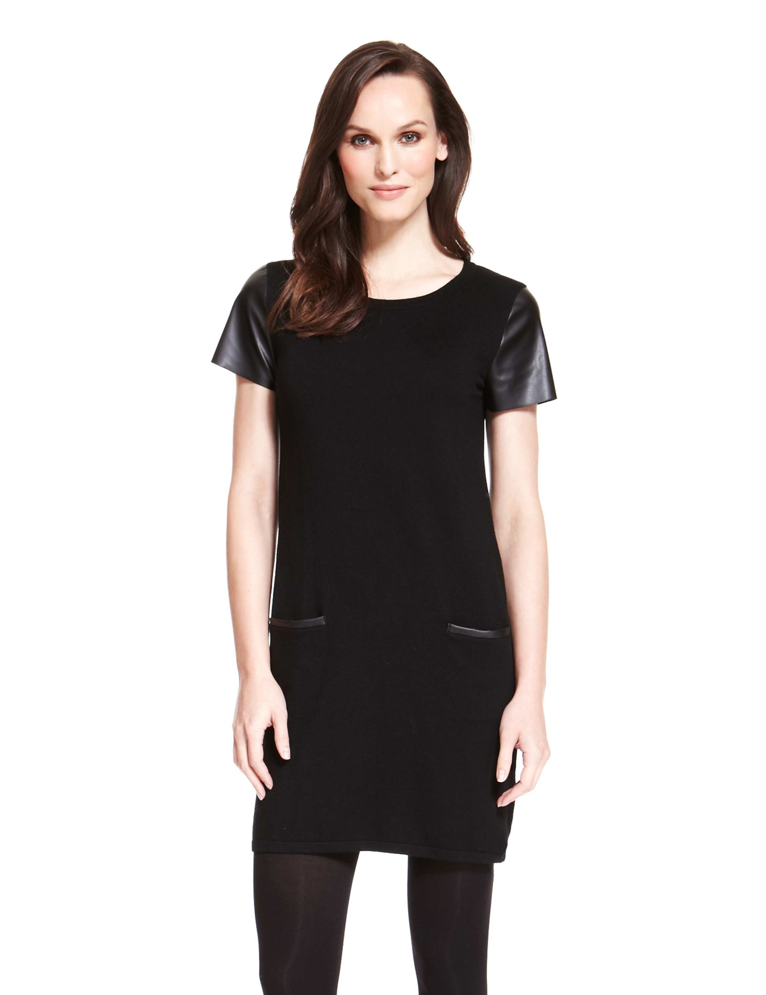 Faux Leather Trim Knitted Dress 1 of 6