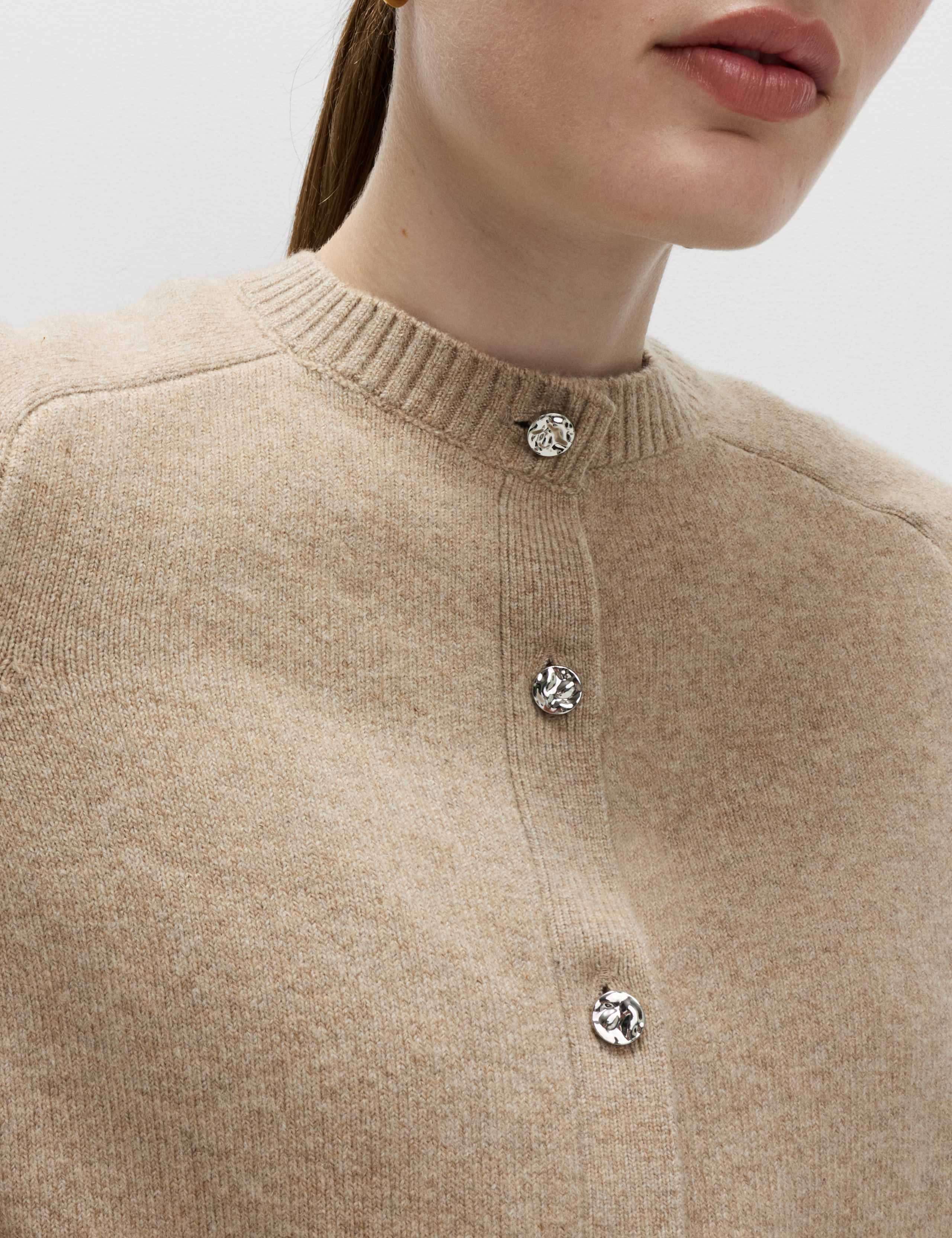 Air-Yarn Crew Neck Button Front Cropped Cardigan 3 of 7