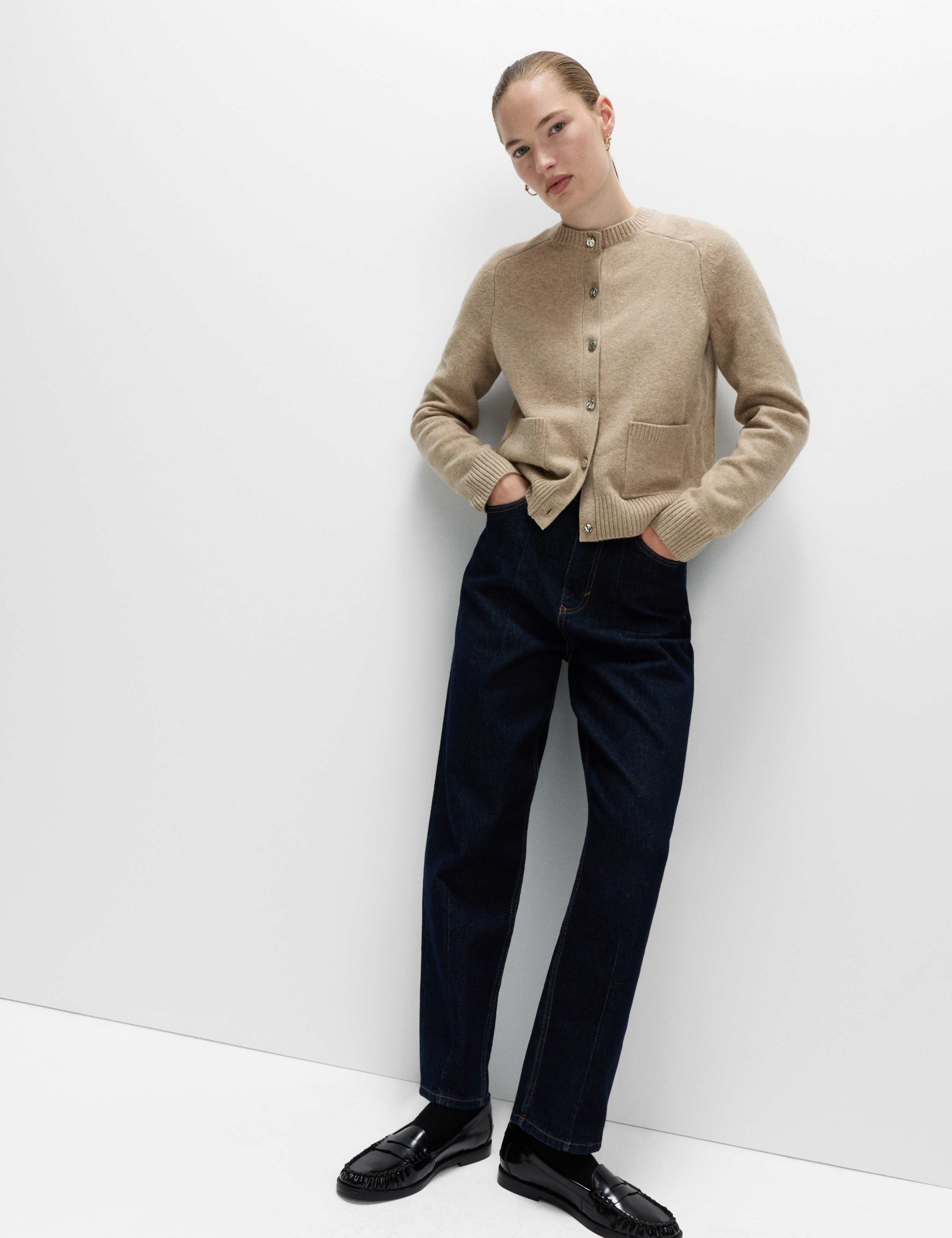 Air-Yarn Crew Neck Button Front Cropped Cardigan 6 of 7