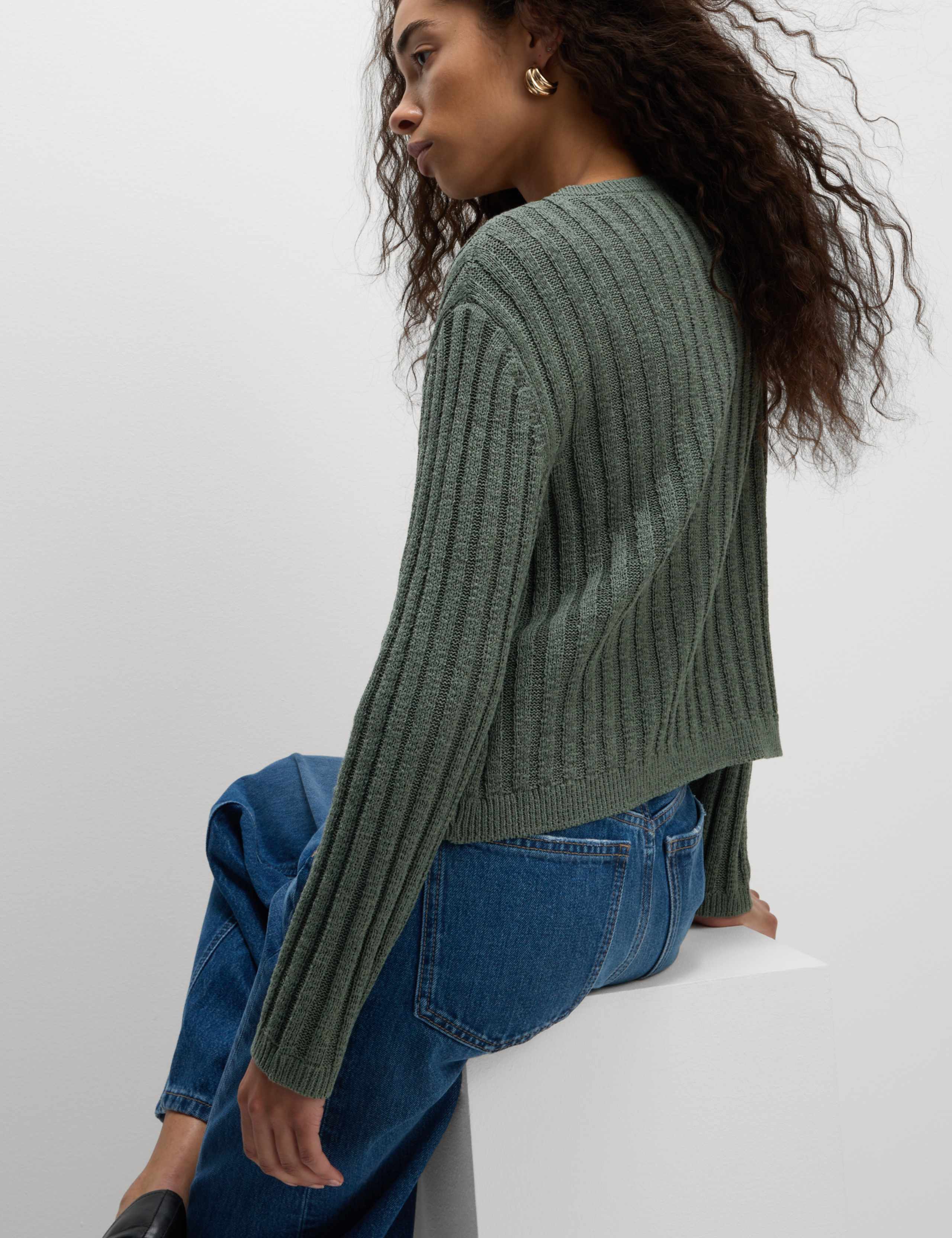 Cotton Blend Ribbed Cardigan 5 of 6