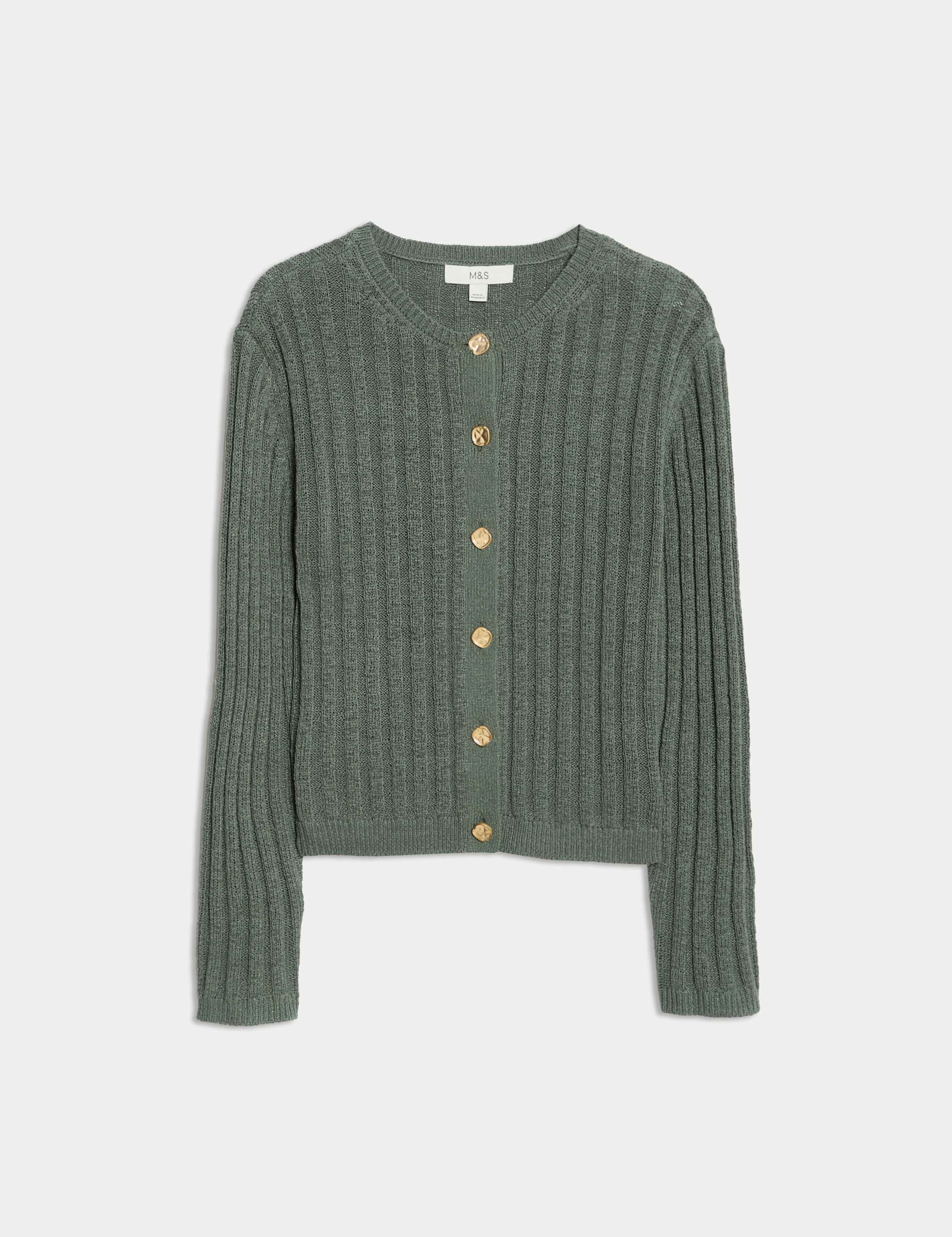 Cotton Blend Ribbed Cardigan 2 of 6