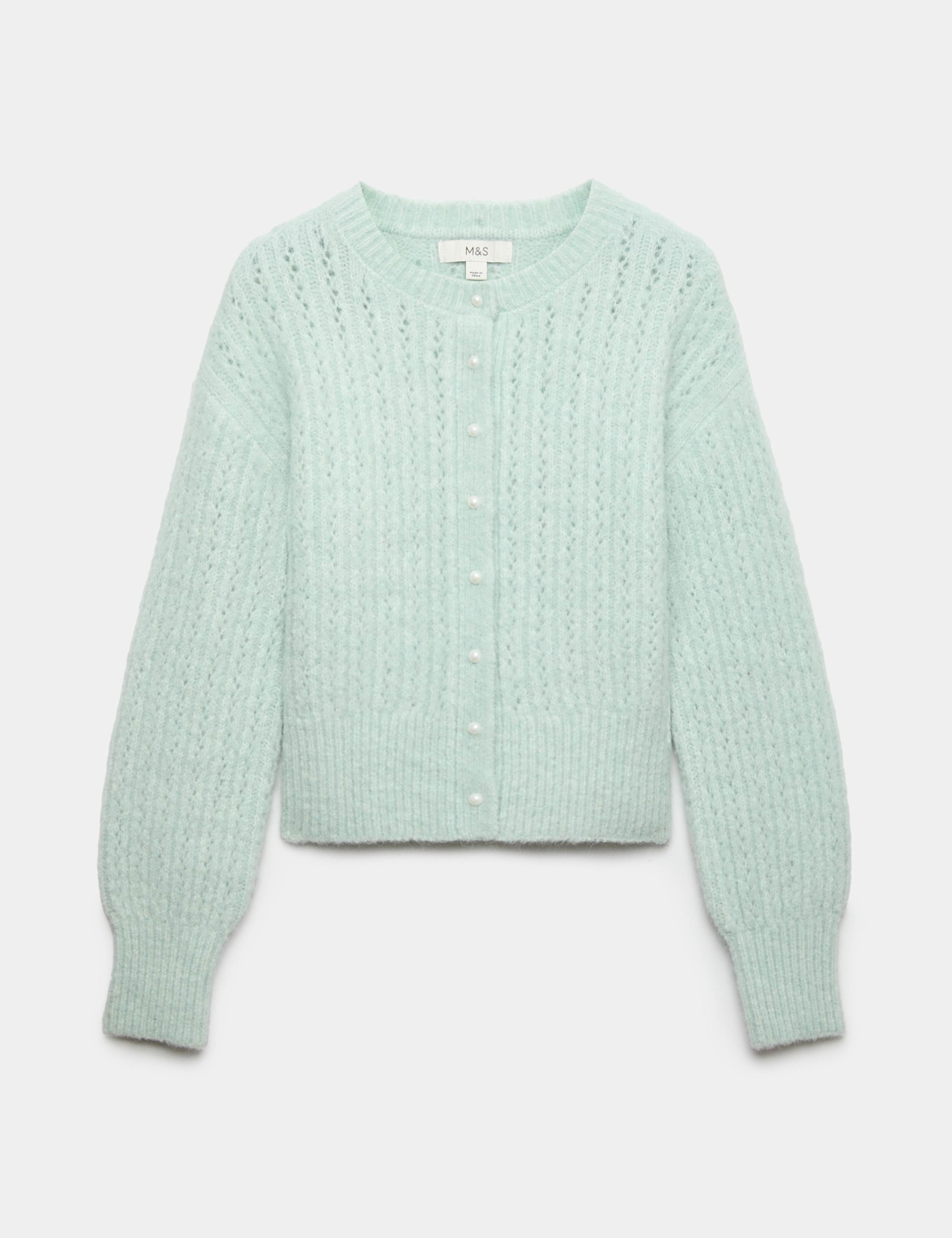 Blouson Sleeve Cropped Cardigan with Wool 2 of 6