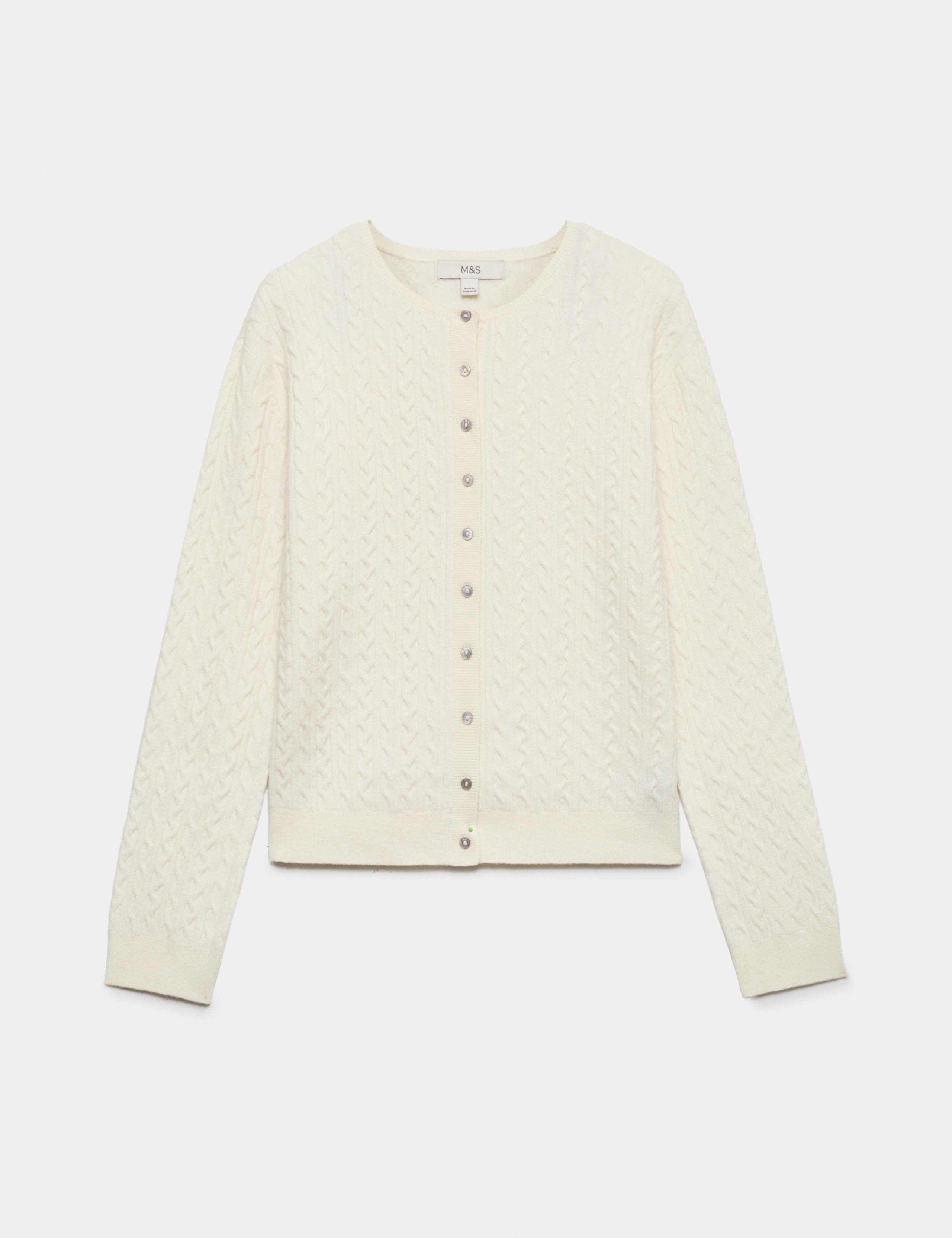 Air-Yarn Crew Neck Cable Knit Cardigan 2 of 6