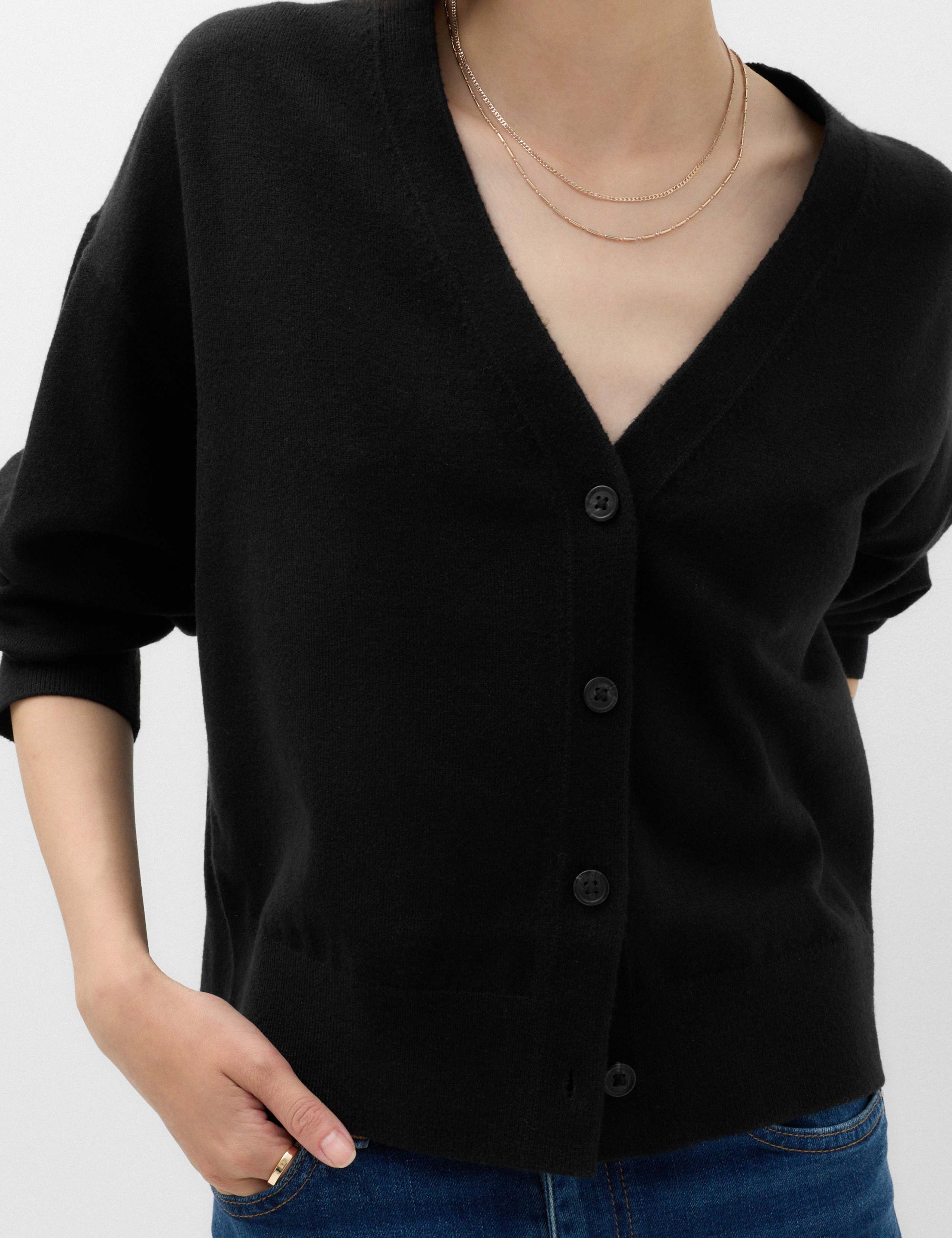 V Neck Button Front Relaxed Cardigan 3 of 5