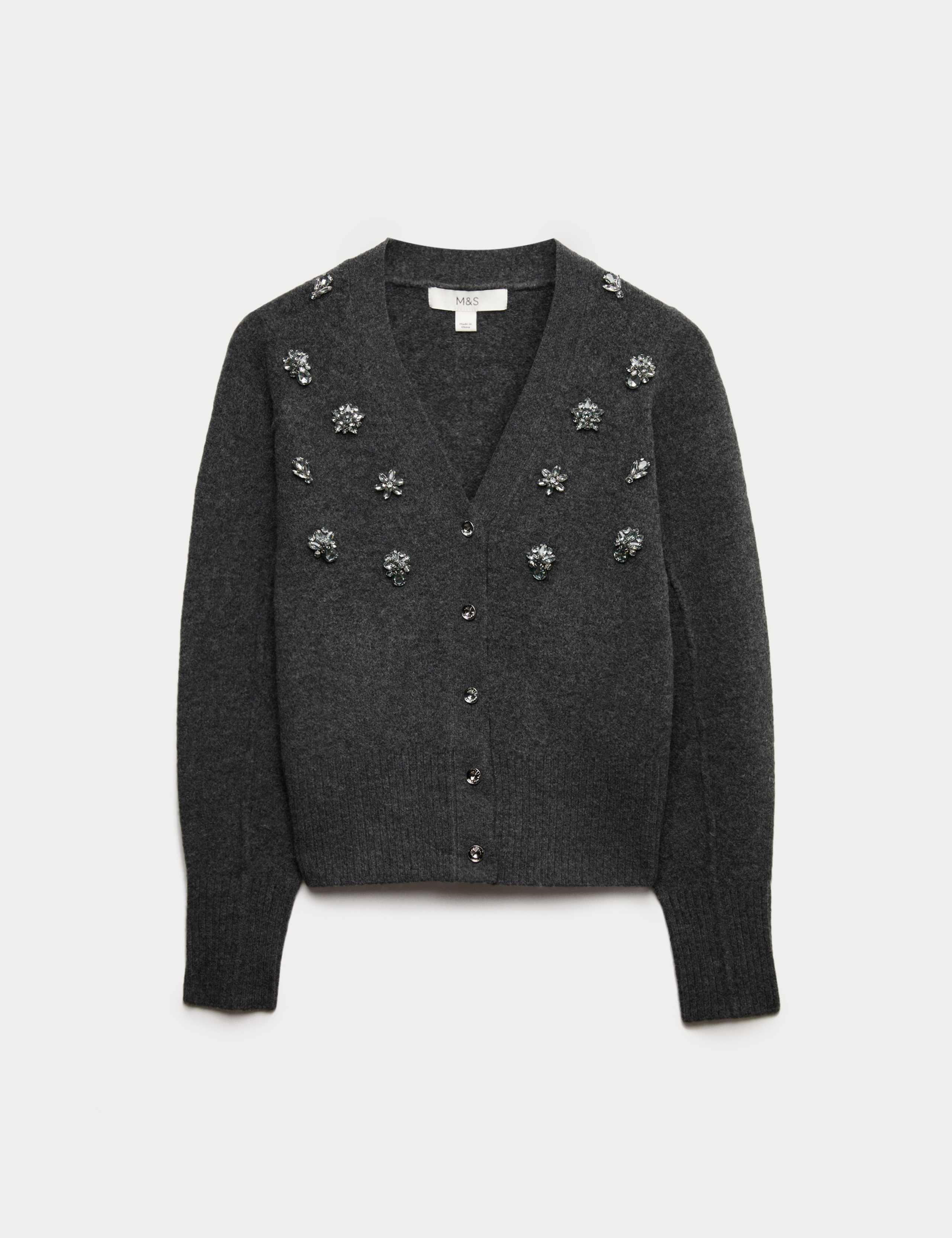 Embellished V-Neck Cardigan with Wool 2 of 7