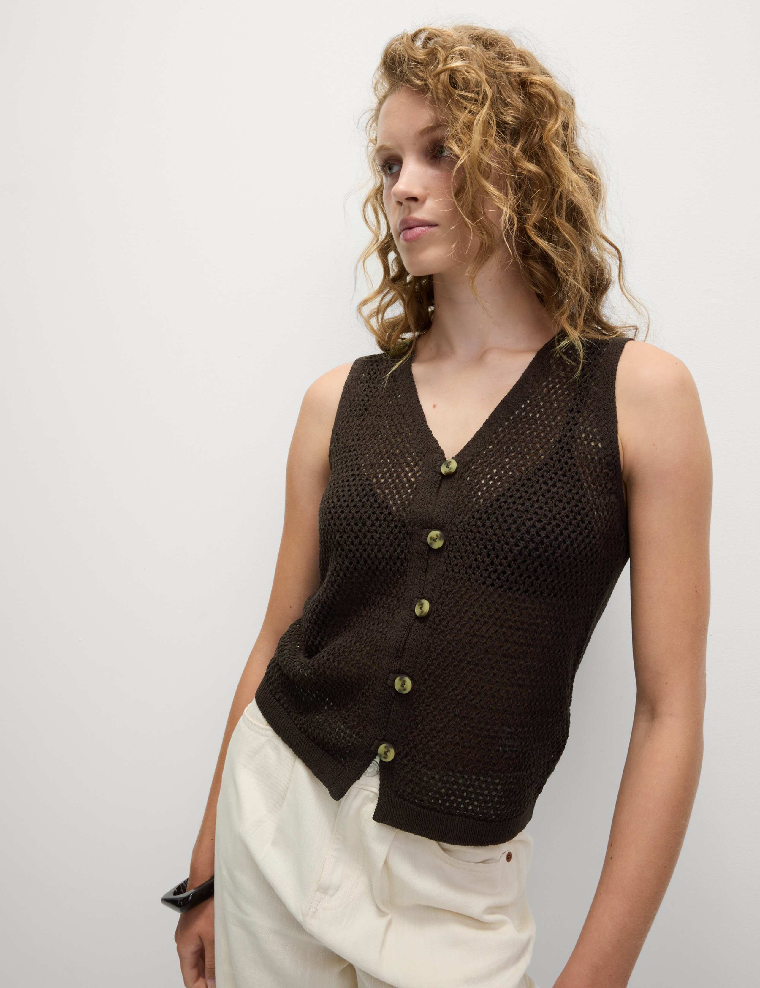 Cotton Blend Button Through Knitted Waistcoat 4 of 6