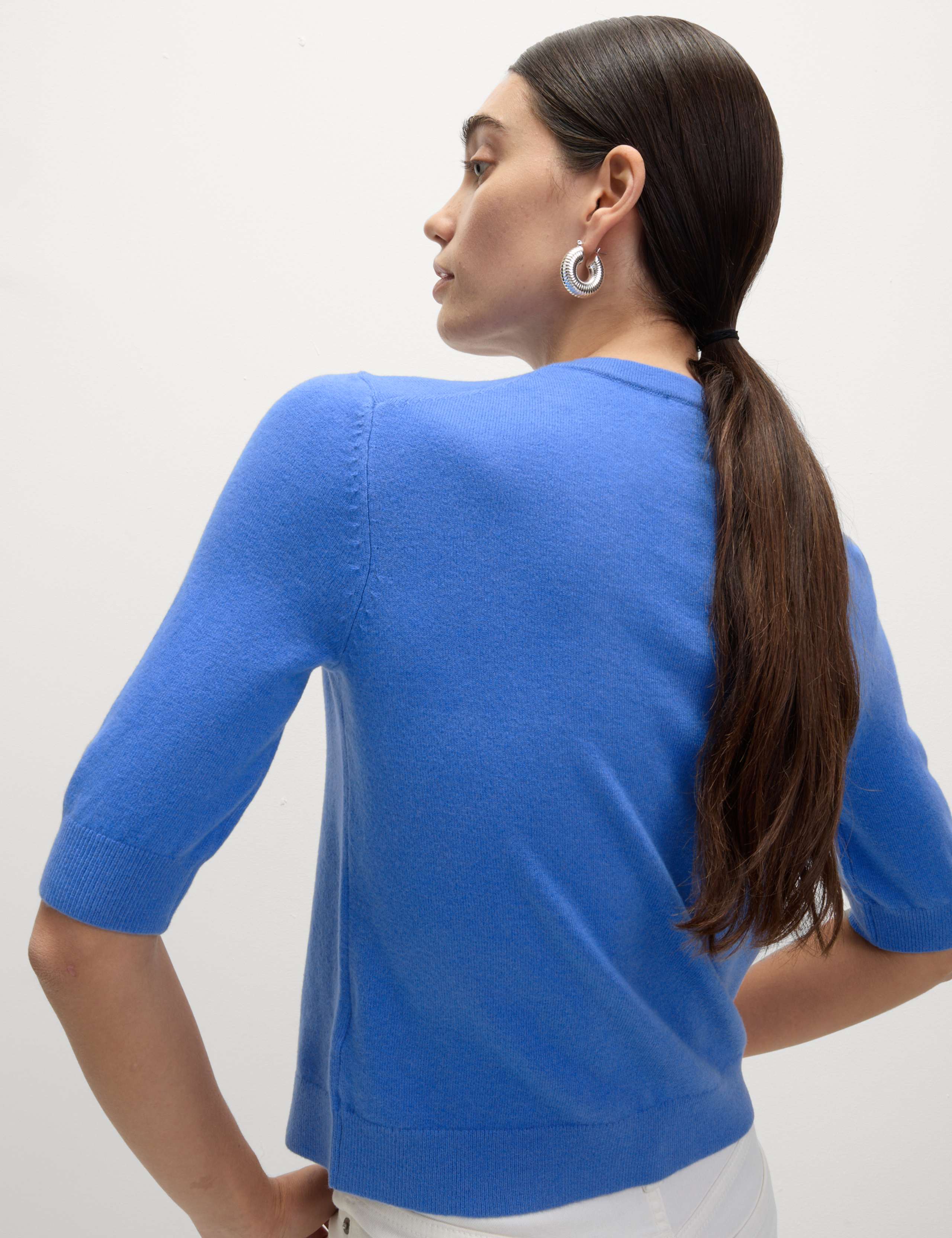 Air-Yarn Button Front Short Sleeve Cropped Cardigan 3 of 6