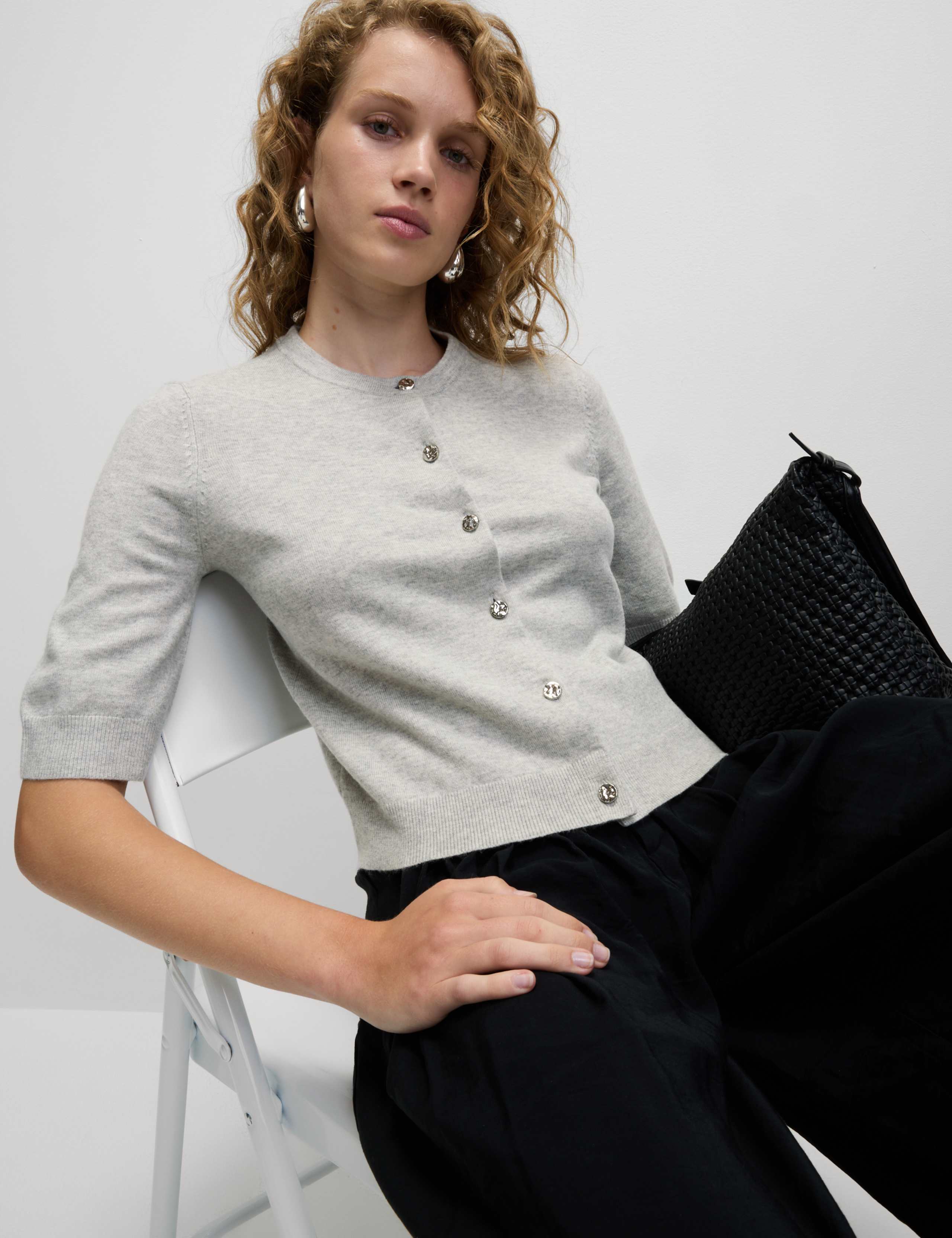 Air-Yarn Button Front Short Sleeve Cropped Cardigan 5 of 6