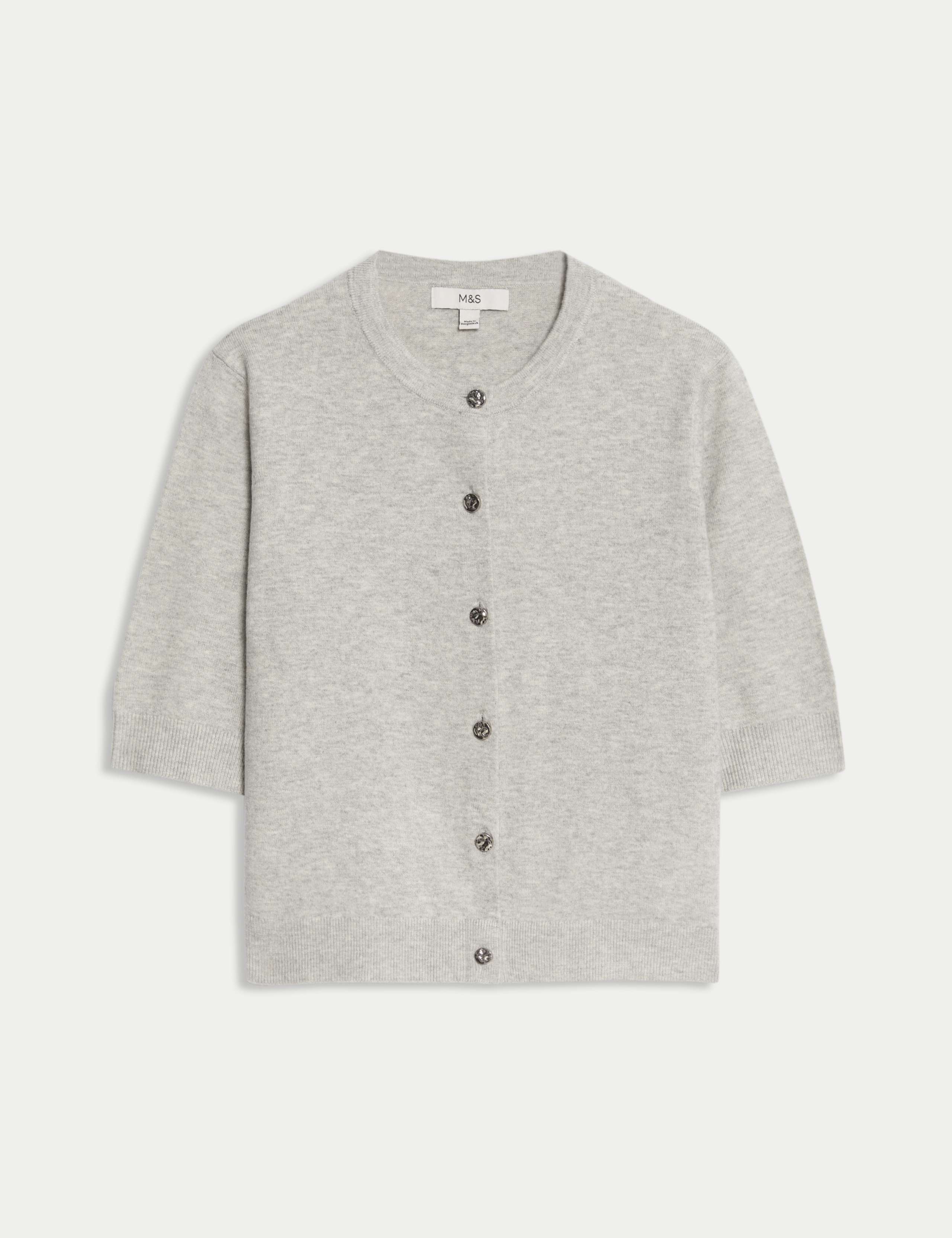 Air-Yarn Button Front Short Sleeve Cropped Cardigan 2 of 6