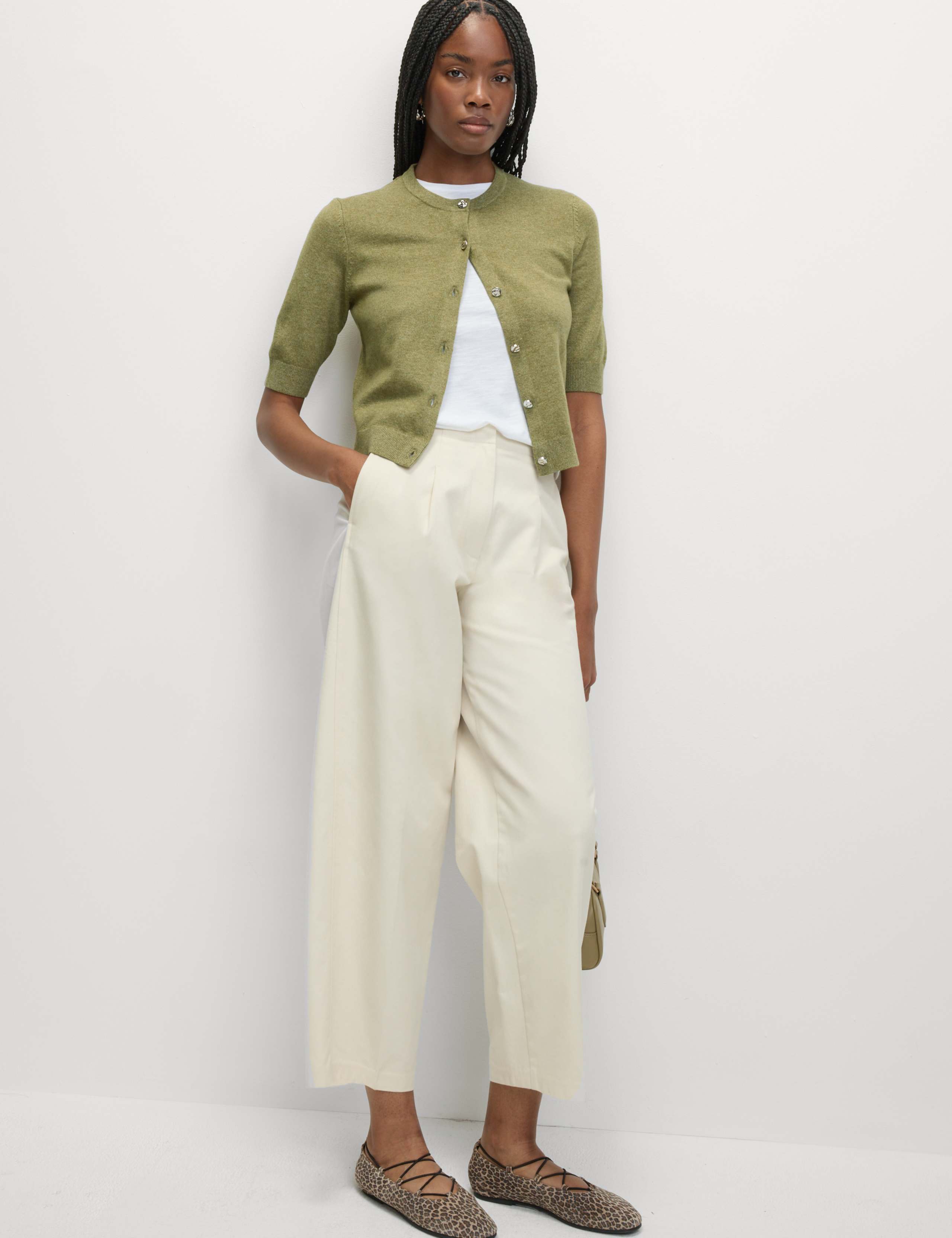 Air-Yarn Button Front Short Sleeve Cropped Cardigan 3 of 6
