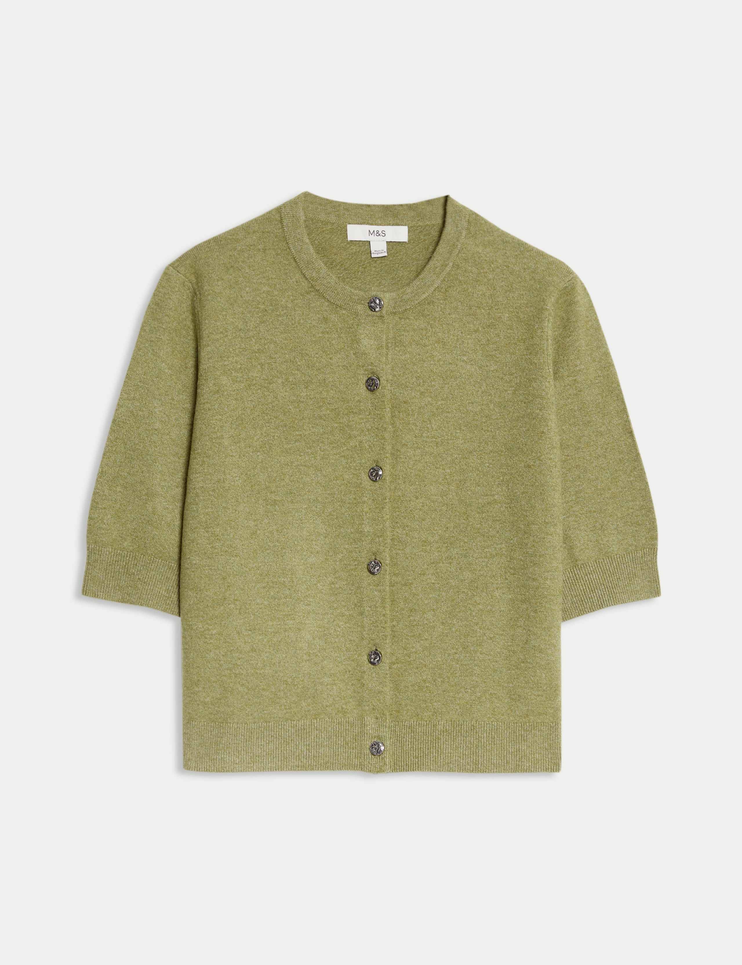 Air-Yarn Button Front Short Sleeve Cropped Cardigan 2 of 6