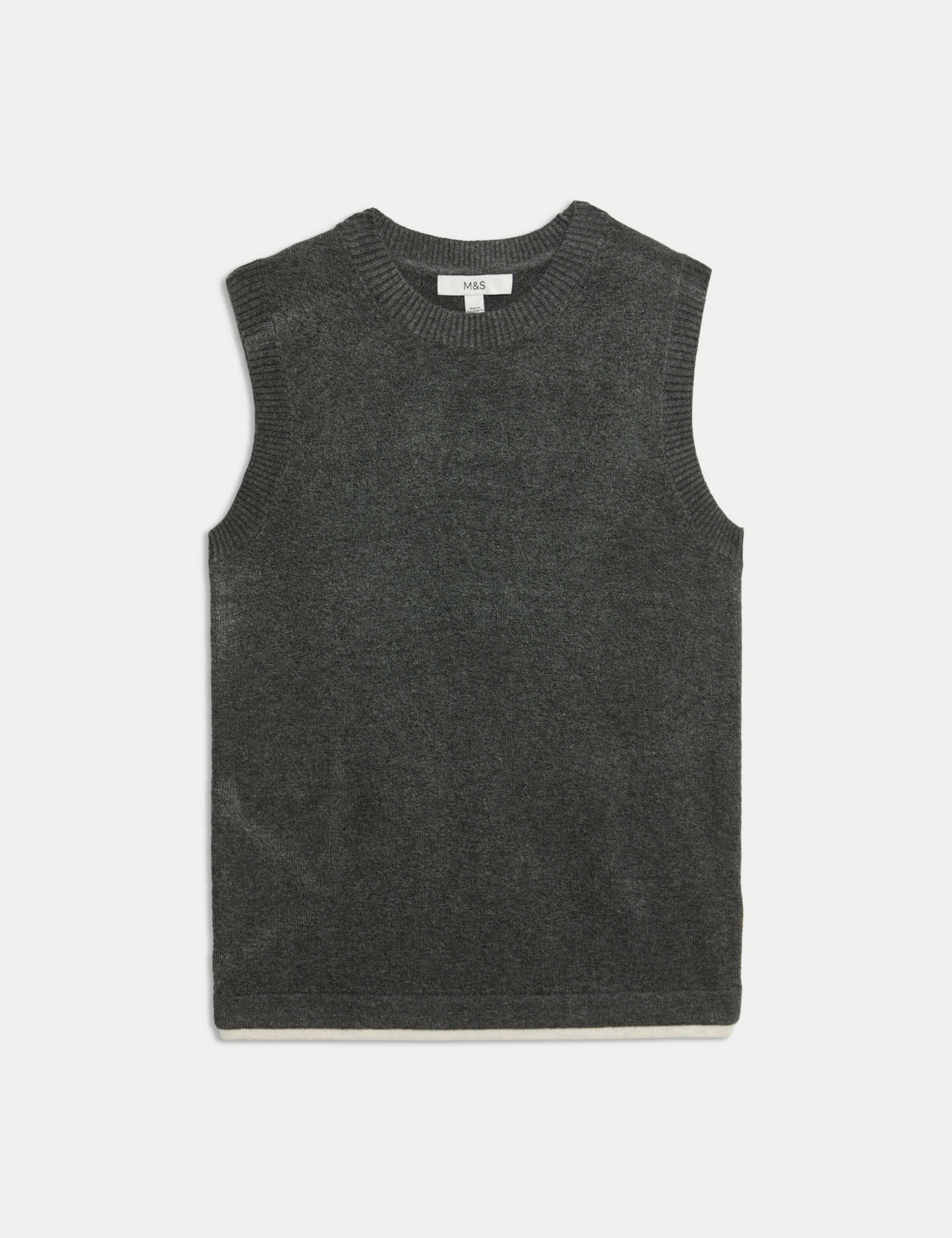Air-Yarn Crew Neck Tipped Detail Knitted Vest 2 of 7