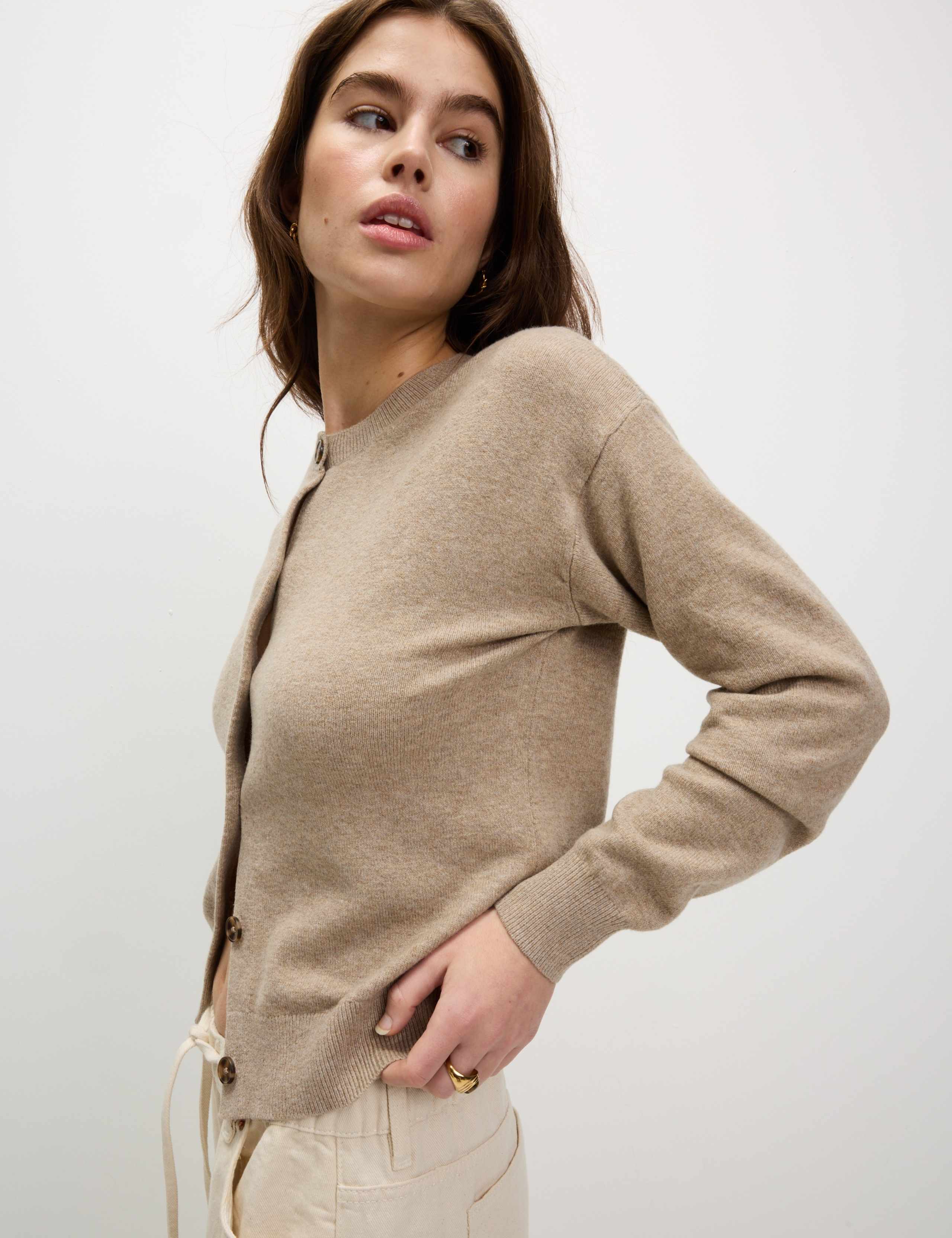 Air-Yarn Ribbed Crew Neck Cardigan 1 of 7