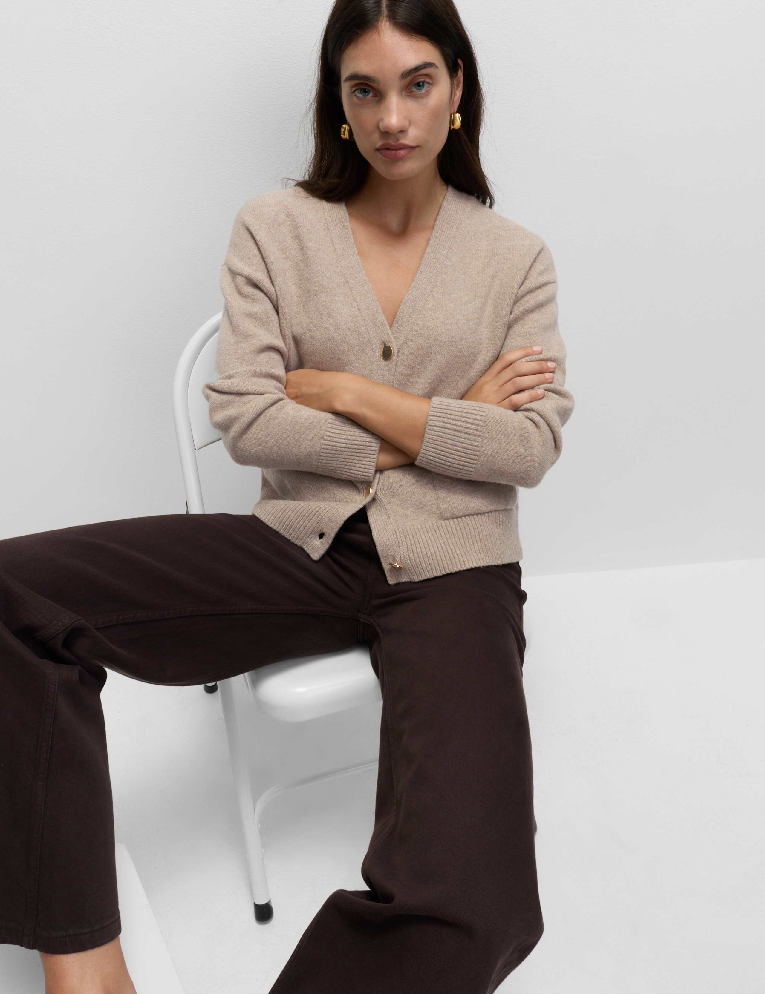 V-Neck Button Front Relaxed Cardigan 1 of 8
