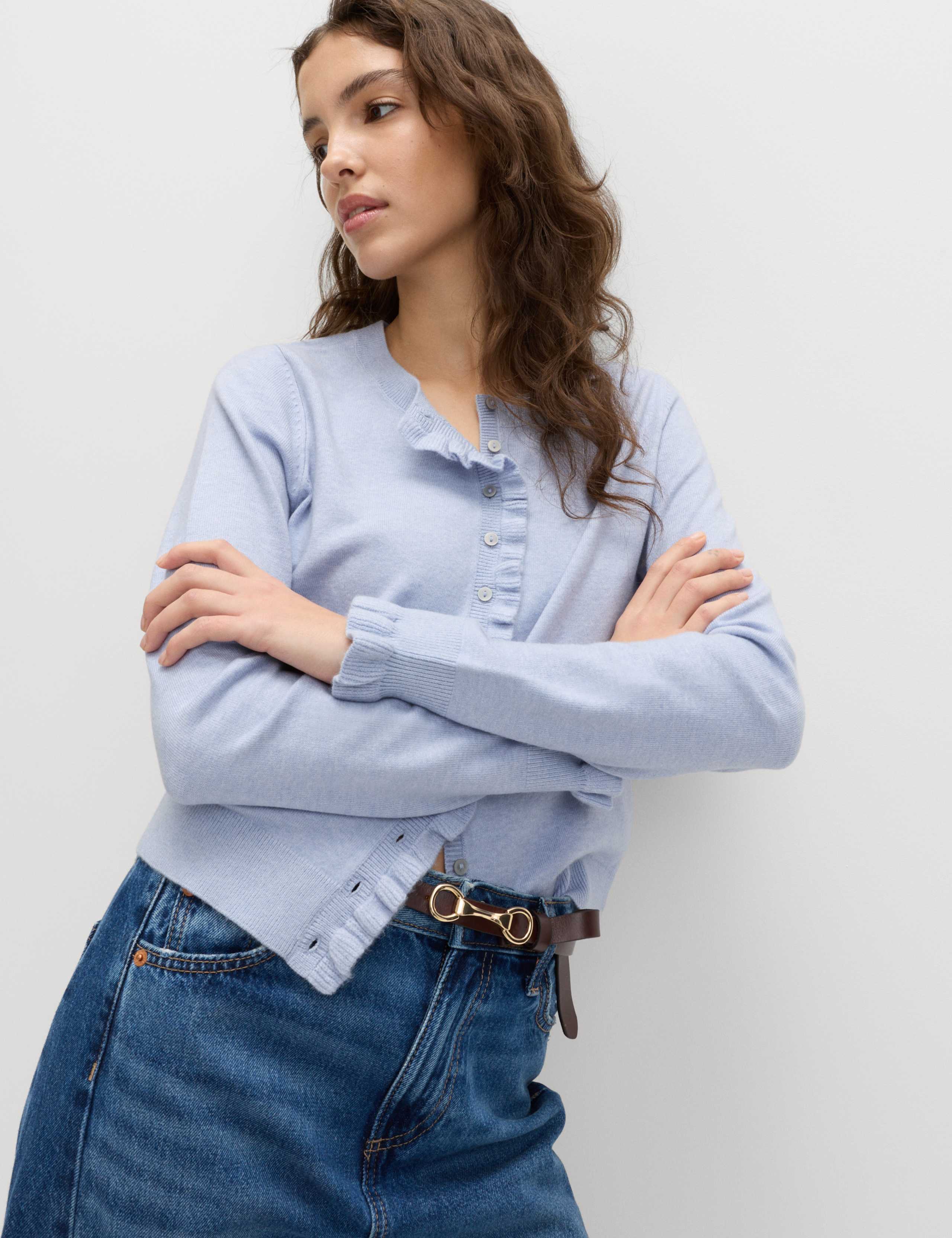 Air-Yarn Ruffle Slim Fit Cardigan 3 of 6