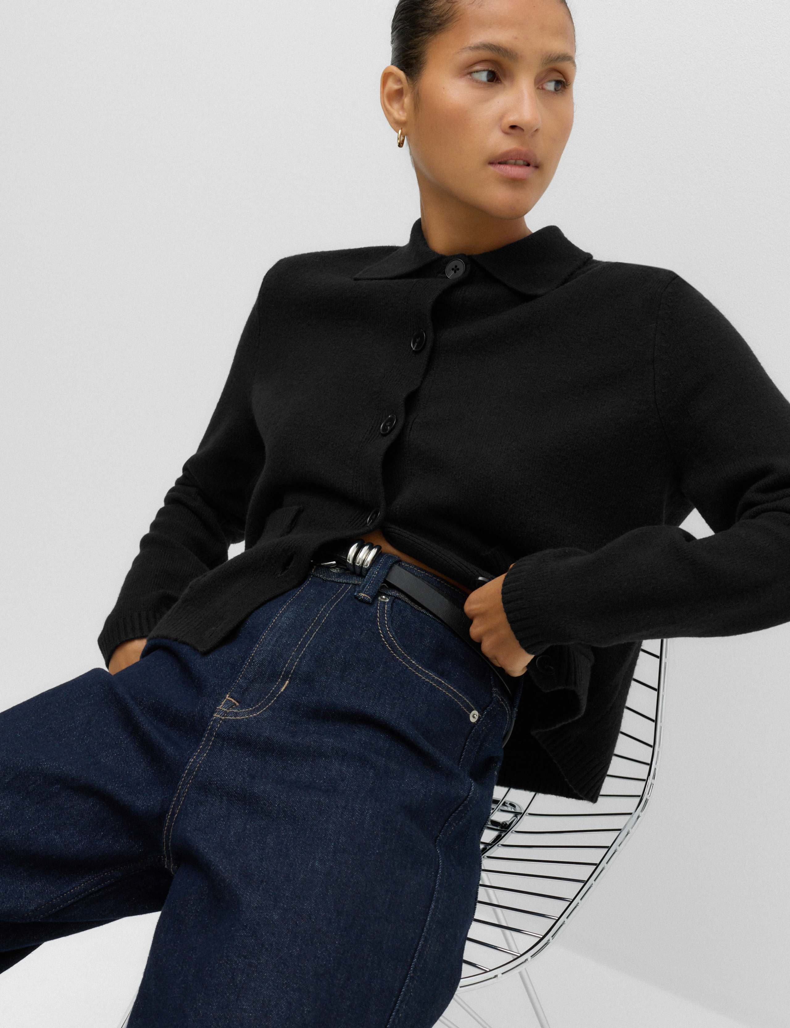 Air-Yarn Collared Relaxed Cropped Cardigan 1 of 6
