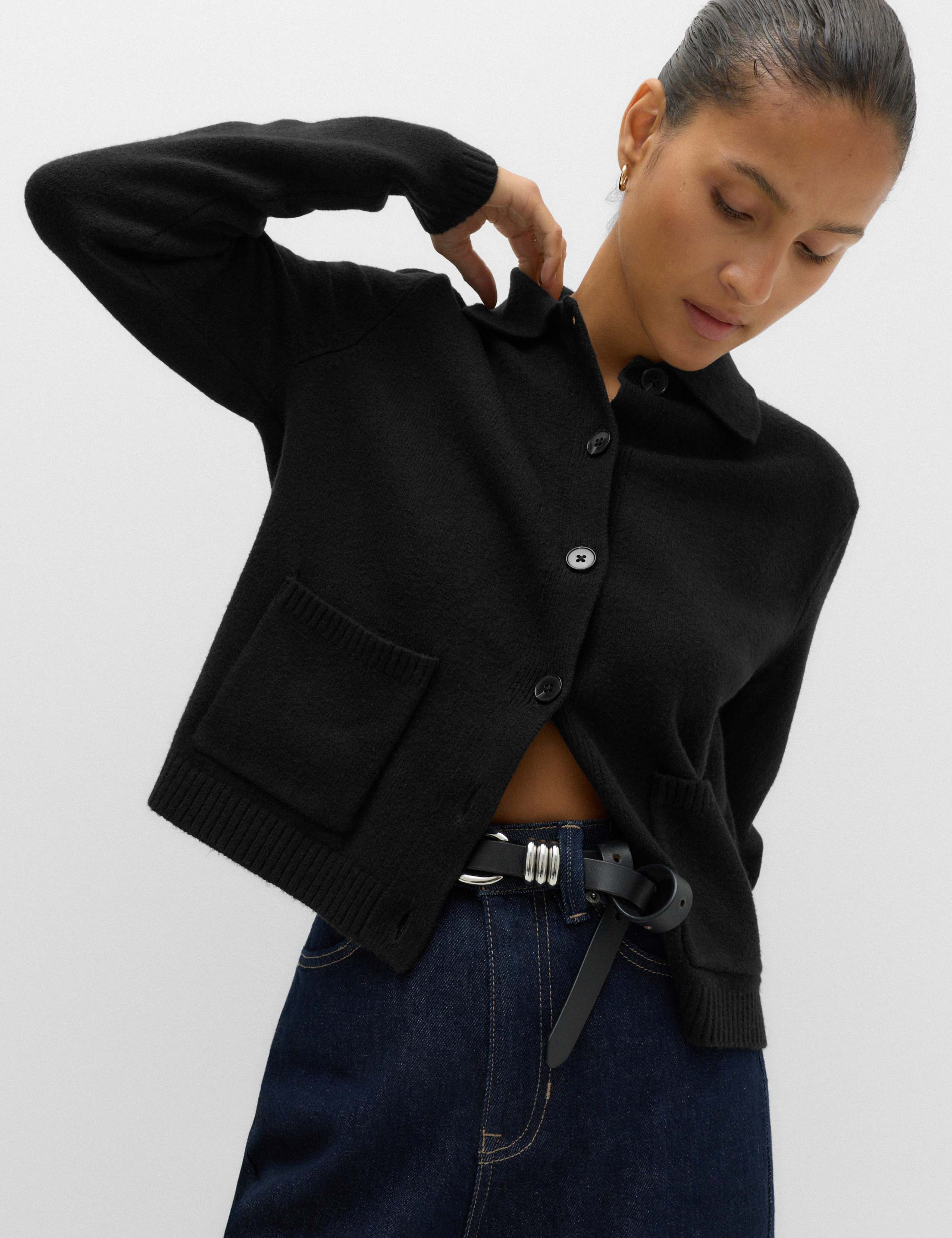 Air-Yarn Collared Relaxed Cropped Cardigan 5 of 6