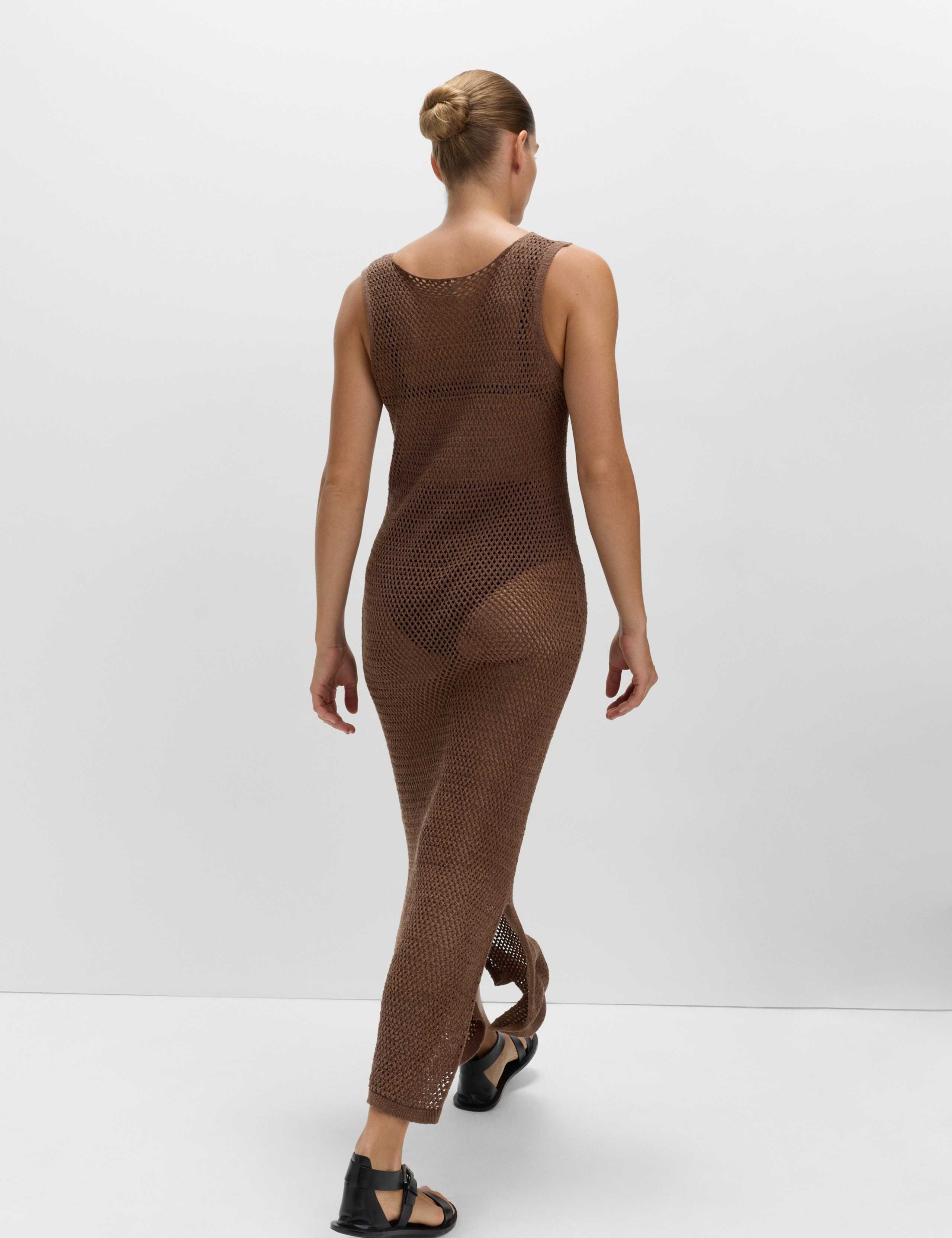 Cotton Blend Knitted Textured Midi Beach Dress 5 of 6