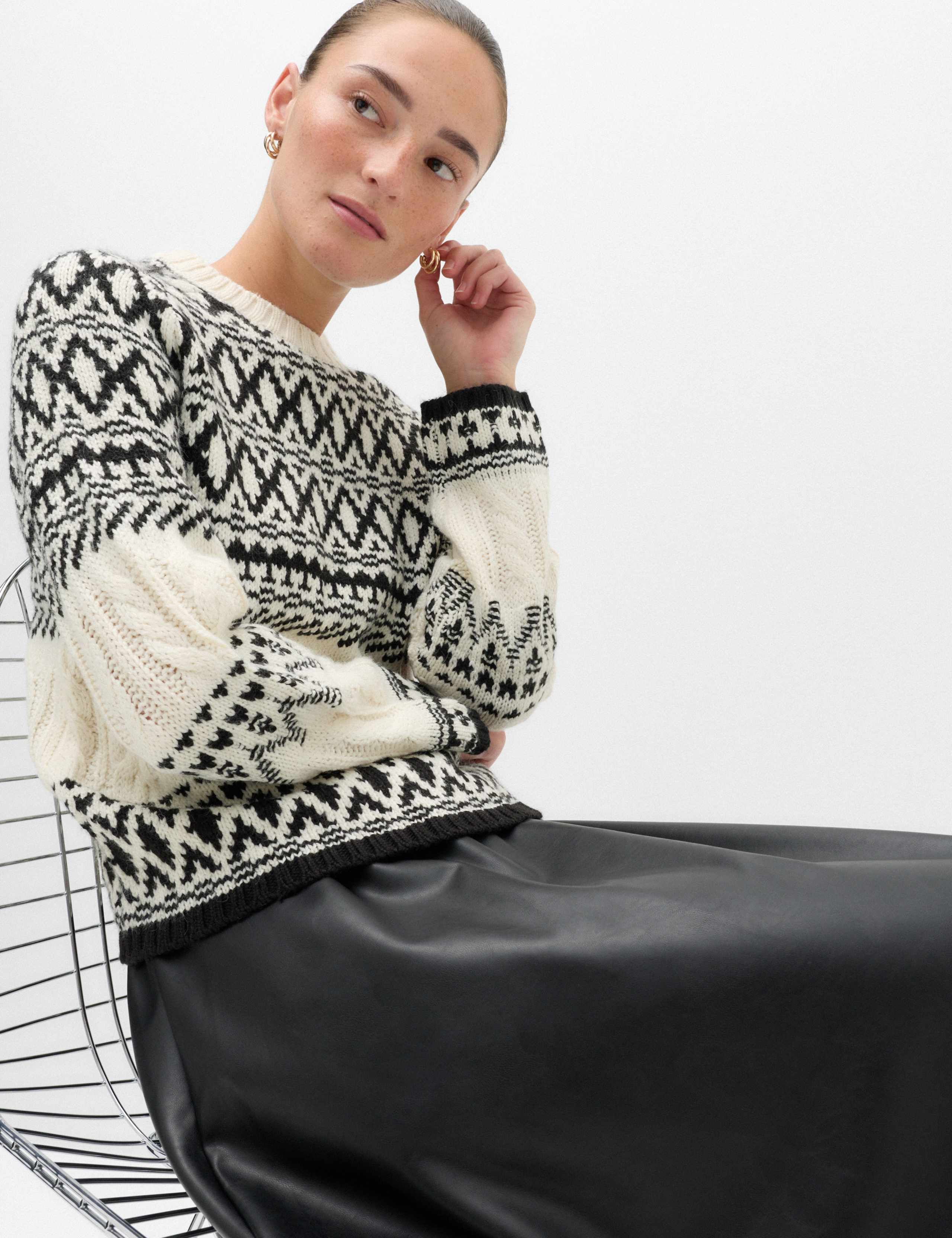 Fair Isle Cable Knit Crew Neck Jumper 1 of 6