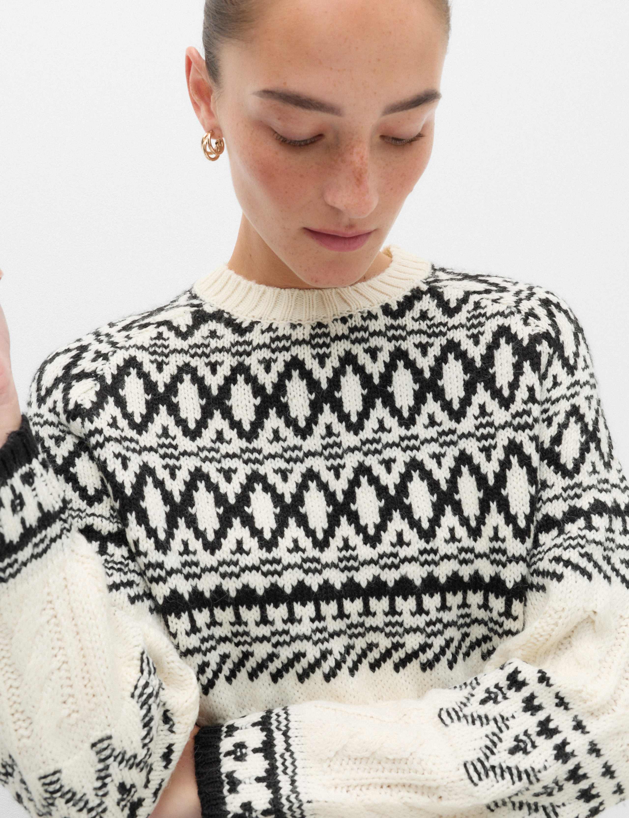Fair Isle Cable Knit Crew Neck Jumper 3 of 6