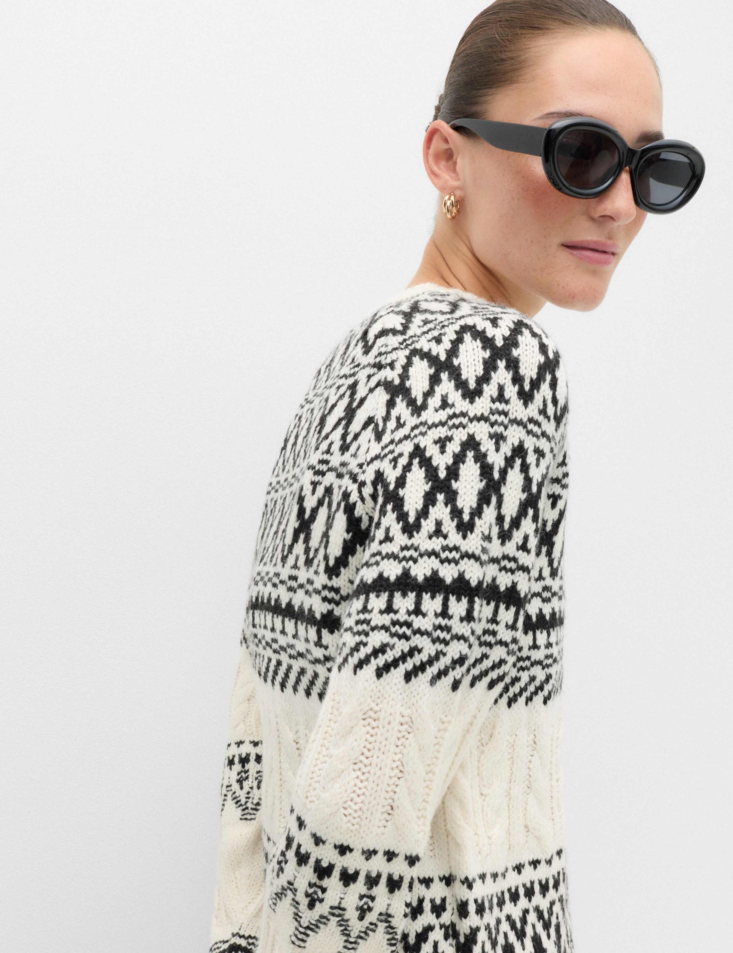 Fair Isle Cable Knit Crew Neck Jumper 6 of 6