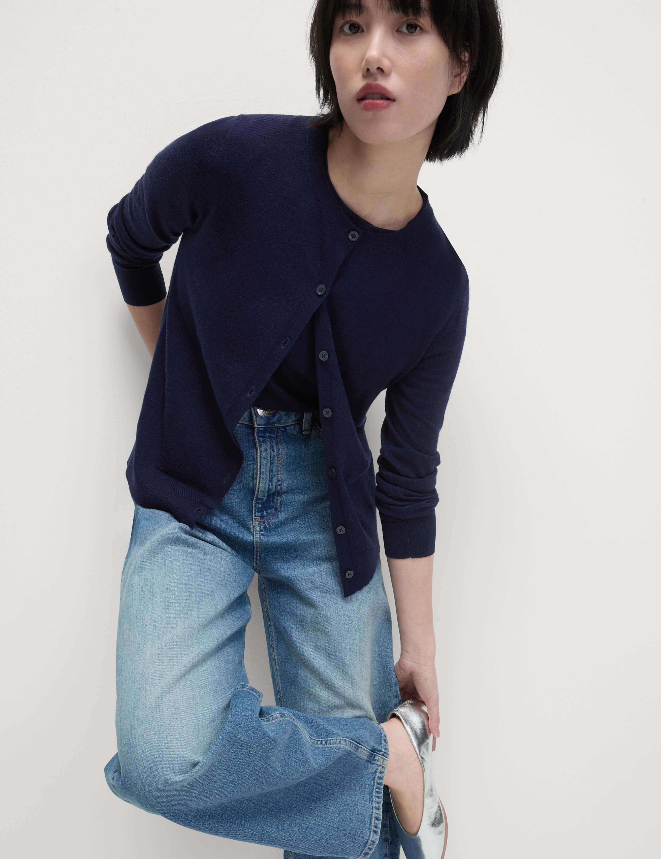 Pure Merino Wool Crew Neck Cardigan 1 of 7