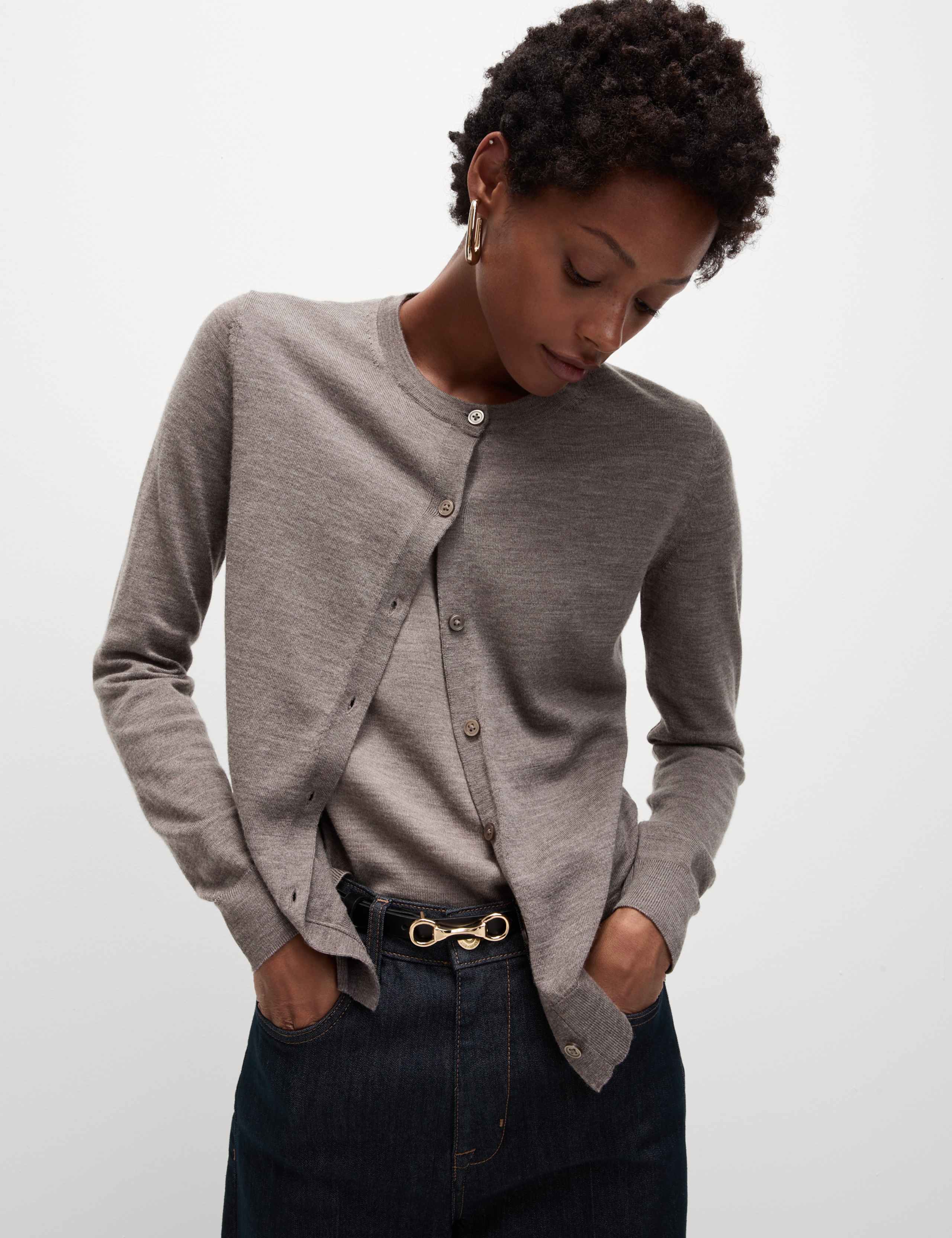 Pure Merino Wool Crew Neck Cardigan 4 of 6