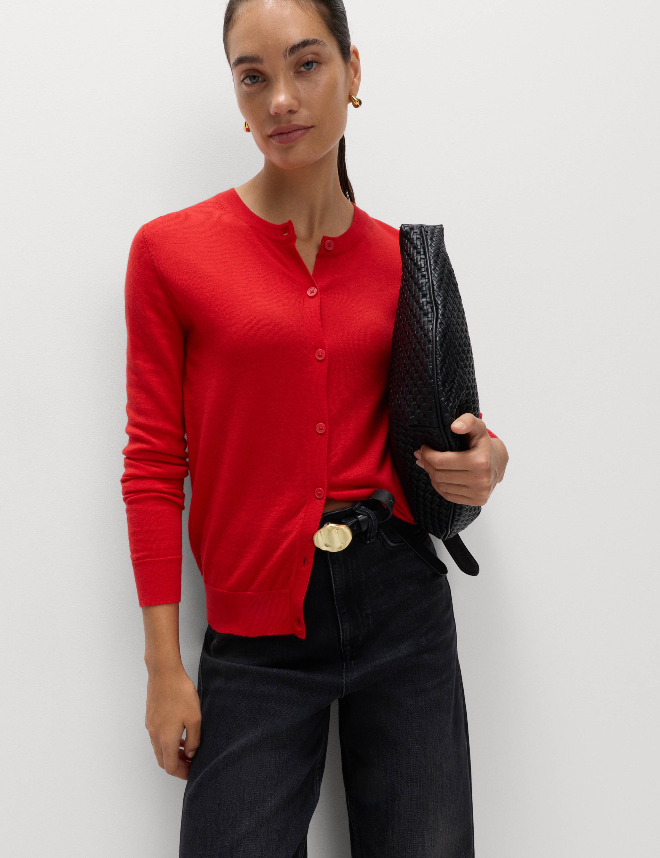 Pure Merino Wool Crew Neck Cardigan 1 of 5